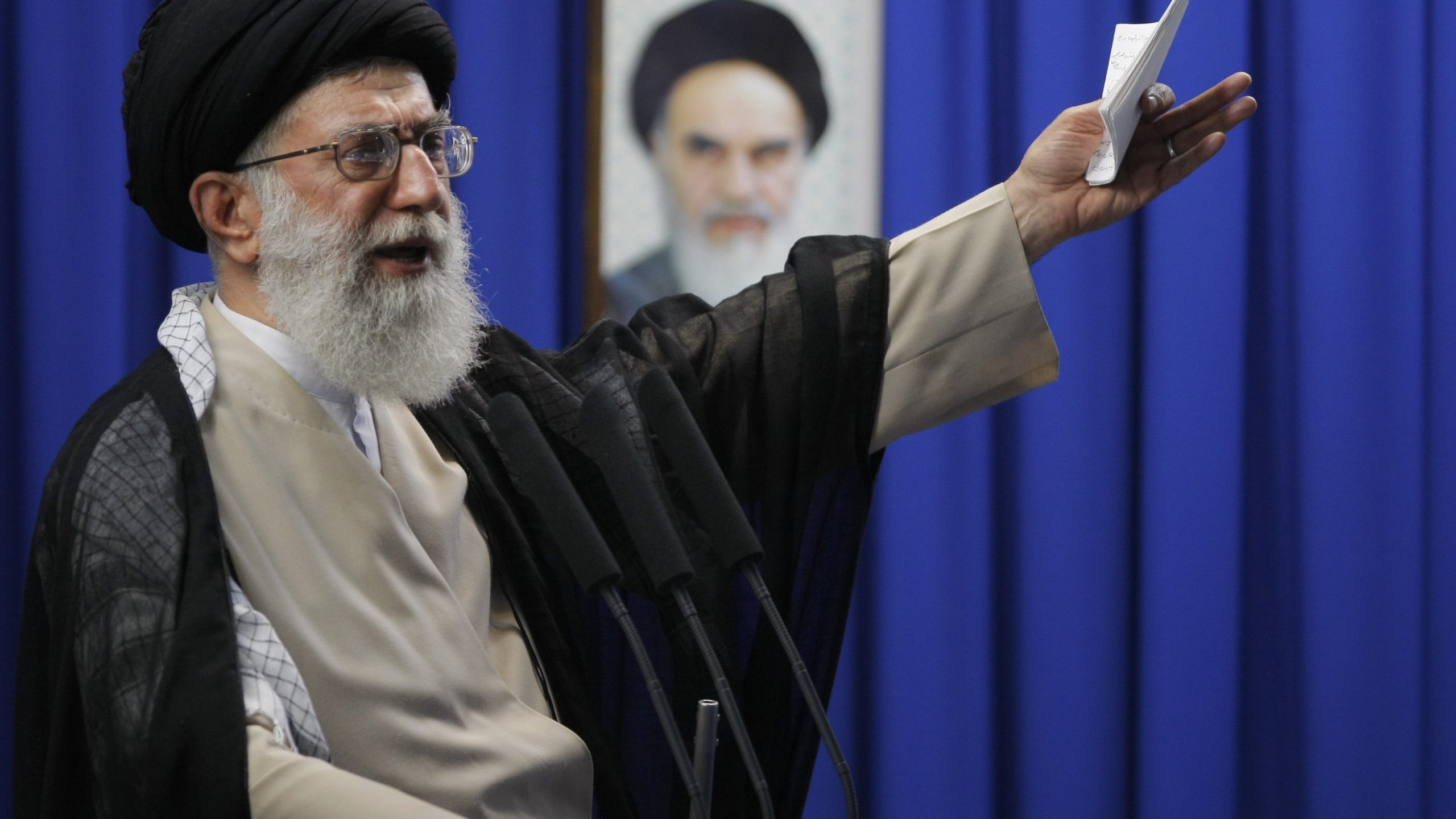 Iran's supreme leader Ayatollah Ali Khamenei delivers the weekly Friday prayer sermonn at Tehran University on June 19, 2009. (Credit: BEHROUZ MEHRI/AFP via Getty Images)