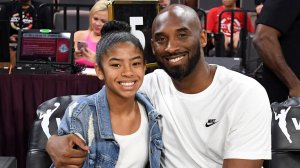 Gianna Bryant and her father, former NBA player Kobe Bryant, attend the WNBA All-Star Game 2019 at the Mandalay Bay Events Center on July 27, 2019, in Las Vegas, Nevada. (Credit: Ethan Miller/Getty Images)