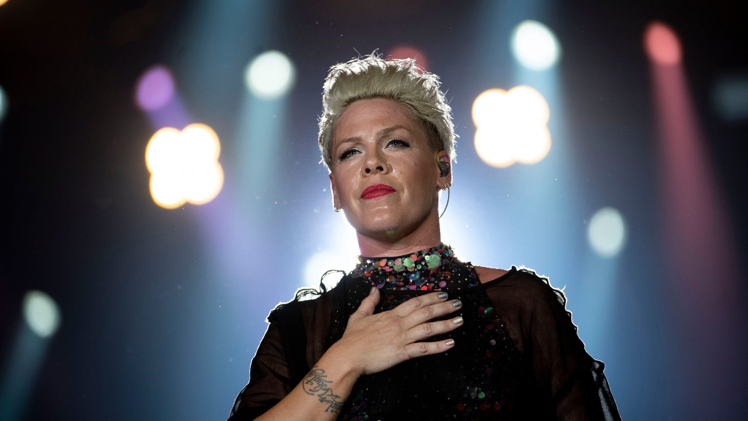 Pink performs during the Rock in Rio festival at Olympic Park in Rio de Janeiro, Brazil, on Oct. 5, 2019. (MAURO PIMENTEL/AFP via Getty Images)