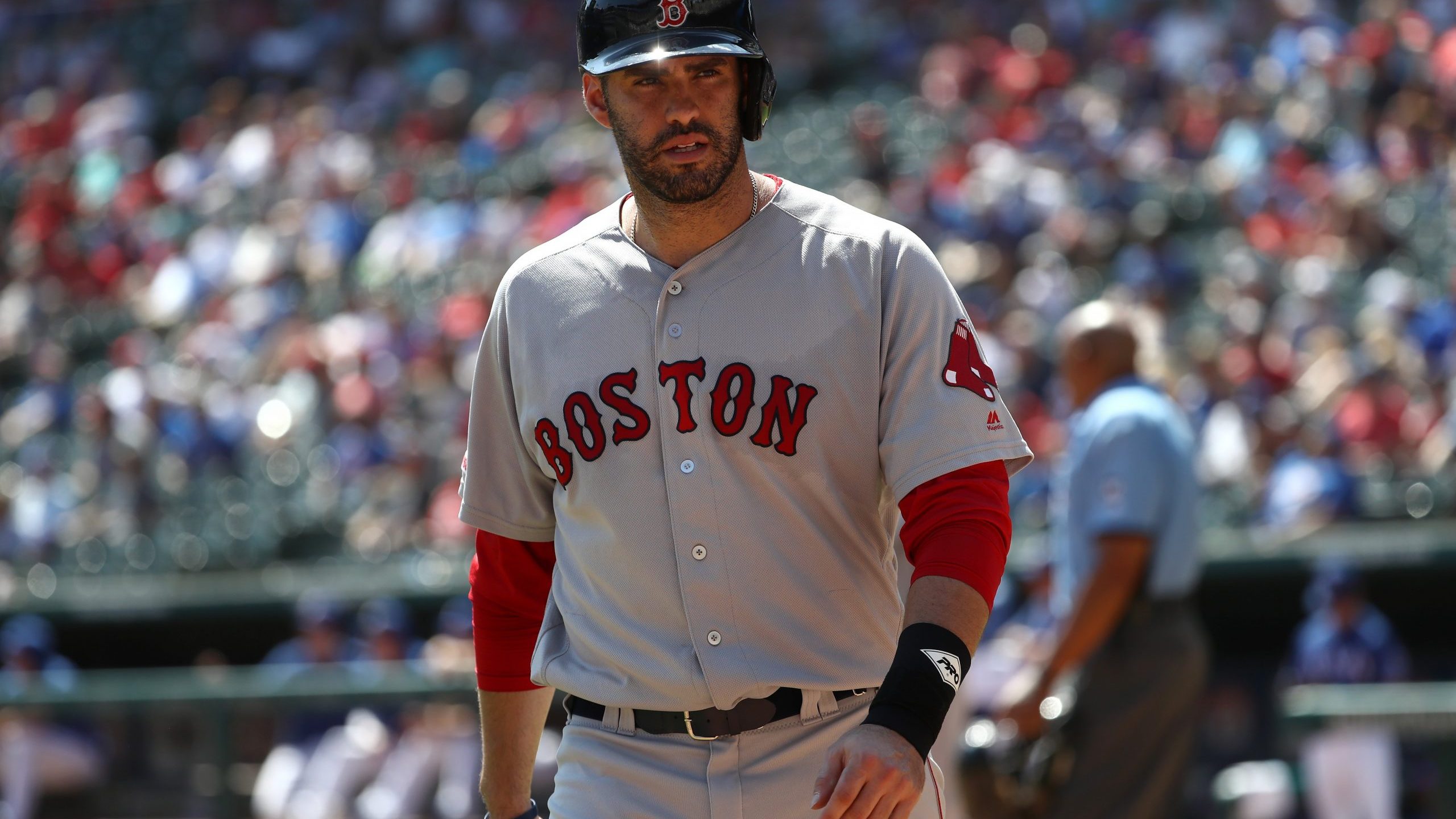 J.D. Martinez of the Boston Red Sox at Globe Life Park in Arlington on Sept. 26, 2019 in Arlington, Texas. (Credit: Ronald Martinez/Getty Images)