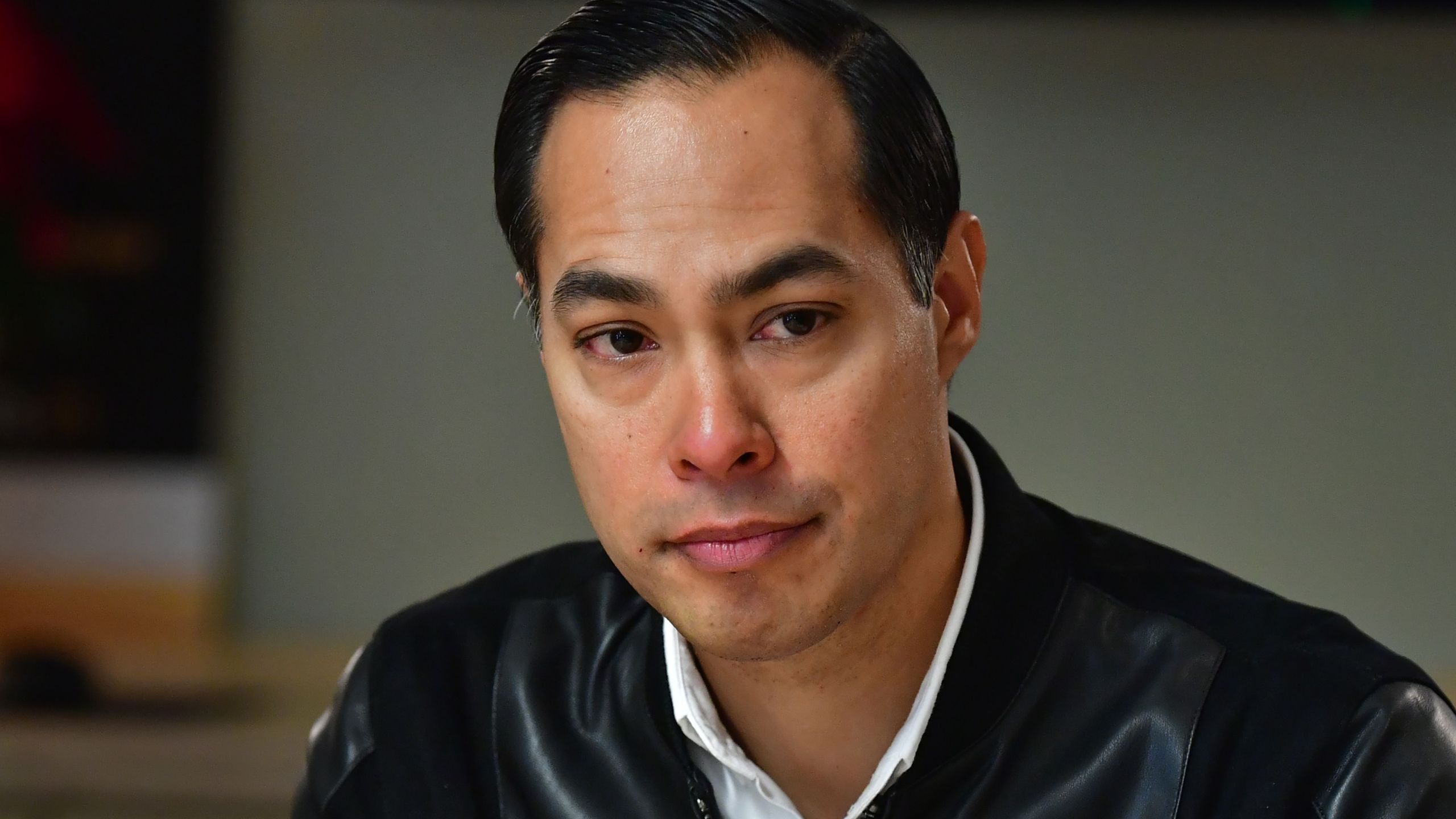 Julian Castro meets with community advocates at a Downtown Los Angeles women's center after touring Skid Row on Dec. 18, 2019. (Credit: Frederic J. Brown/AFP via Getty Images)