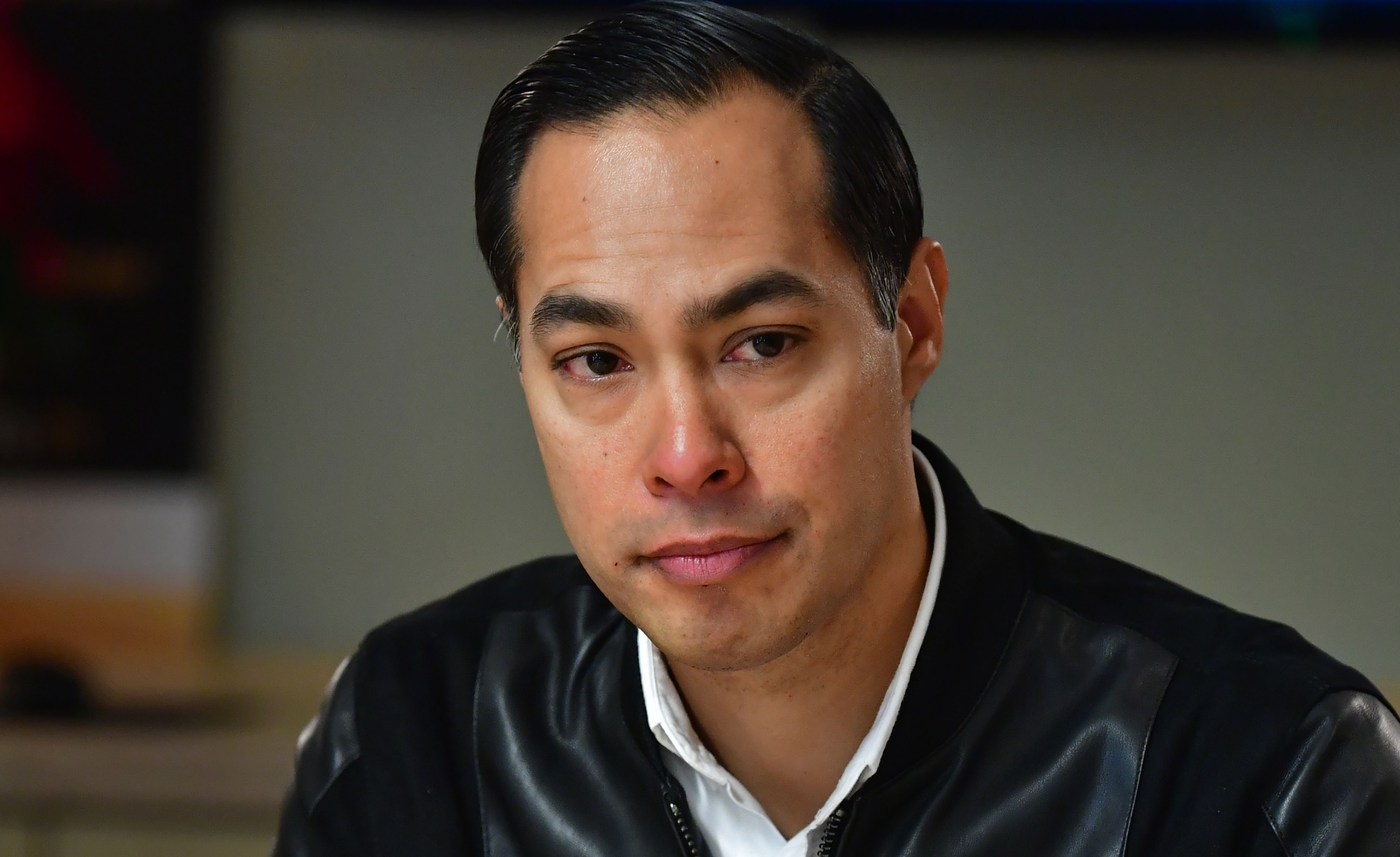 Julian Castro meets with community advocates at a Downtown Los Angeles women's center after touring Skid Row on Dec. 18, 2019. (Credit: Frederic J. Brown/AFP via Getty Images)