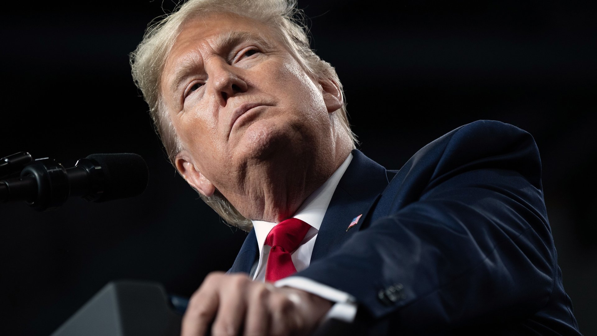 Donald Trump speaks during a "Keep America Great" campaign rally at Huntington Center in Toledo, Ohio, on Jan. 9, 2020. (Credit: Saul Loeb/AFP via Getty Images)