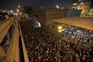 Iranians students demonstrate following a tribute for the victims of Ukraine International Airlines Boeing 737 in front of the Amirkabir University in Tehran, on Jan. 11, 2020. (Credit: Atta Kenare/AFP via Getty Images)