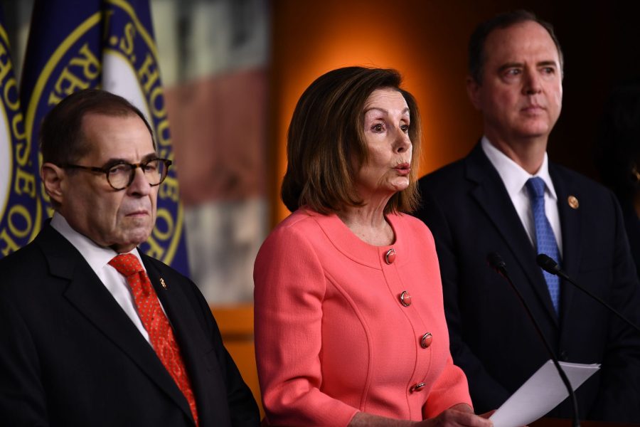 Speaker of the House Nancy Pelosi (D-CA) announces impeachment managers for the articles of impeachment against President Donald Trump on Capitol Hill on Jan. 15, 2020, in Washington, D.C. (Credit: BRENDAN SMIALOWSKI/AFP via Getty Images)