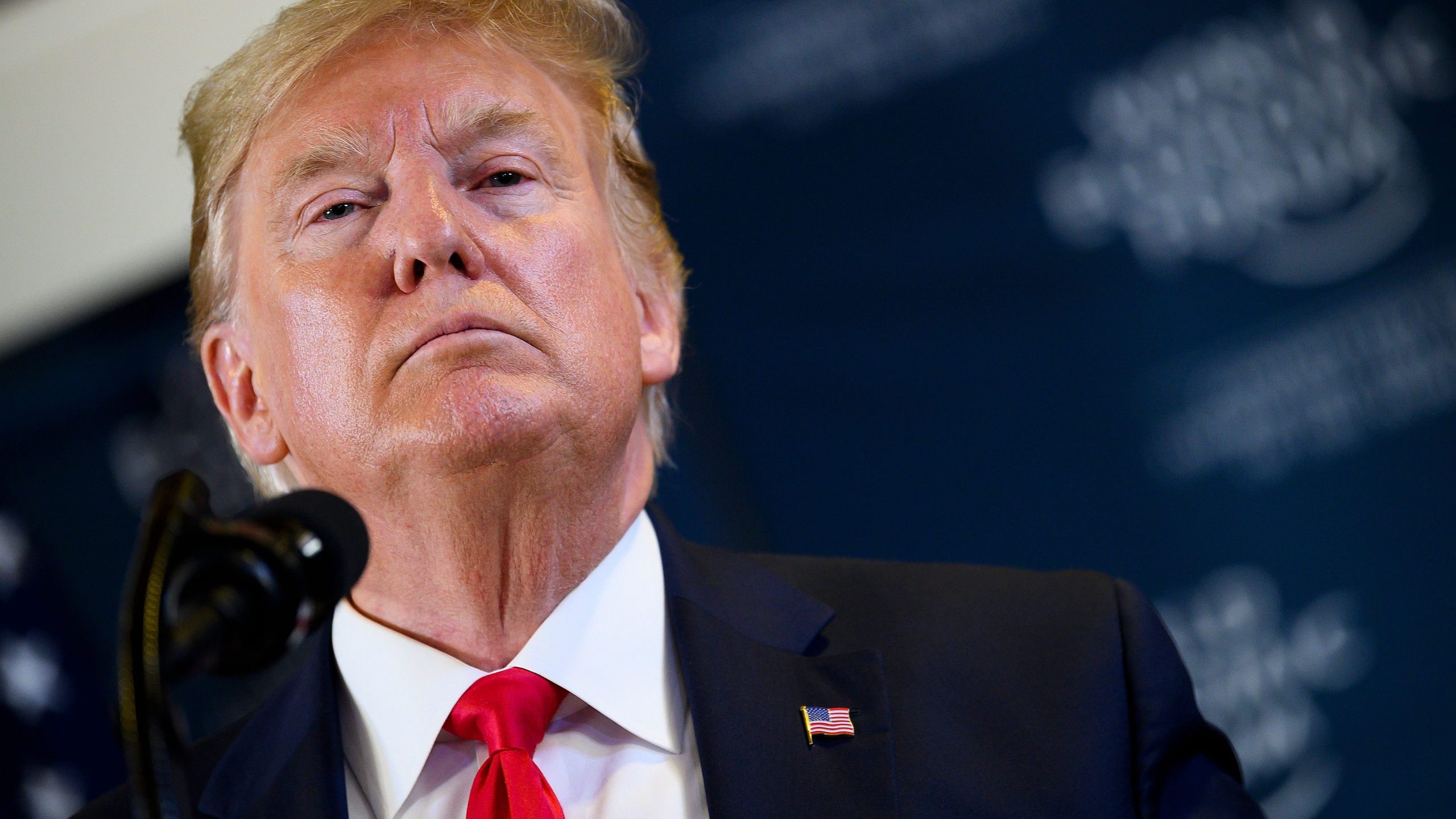 US President Donald Trump speaks during a press conference at the World Economic Forum in Davos, Switzerland, on January 22, 2020. (Credit: JIM WATSON/AFP via Getty Images)