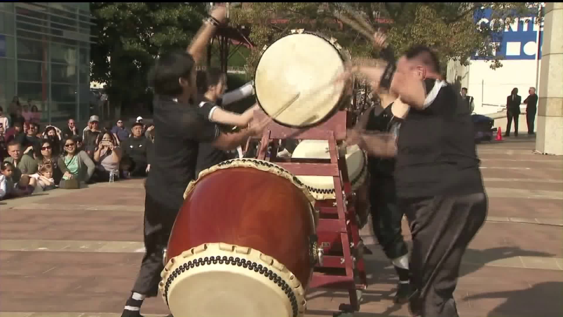 Taiko drummers perform during the Japanese American National Museum's Oshogatsu Family Festival in Los Angeles on Jan. 5, 2020. (Credit: KTLA)