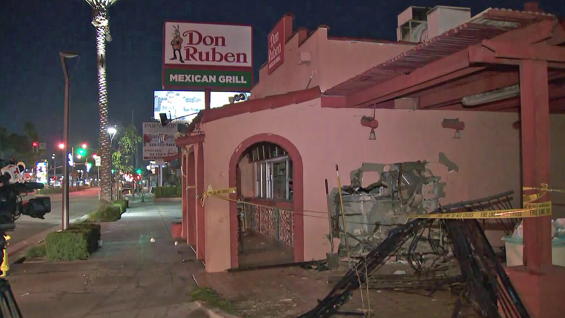 A pickup truck crashed into the Don Ruben Mexican Grill on Jan, 9, 2019. (Credit: KTLA)