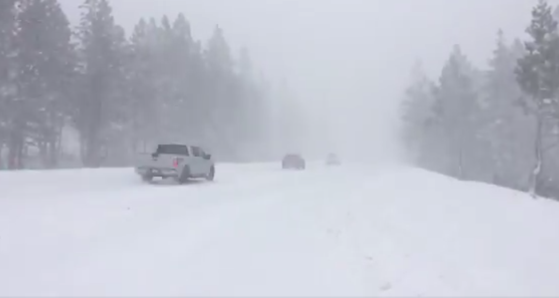 Heavy snowfall is seen on the eastbound I-80 near Laing Road in Placer County. (Credit Caltrans District 3)