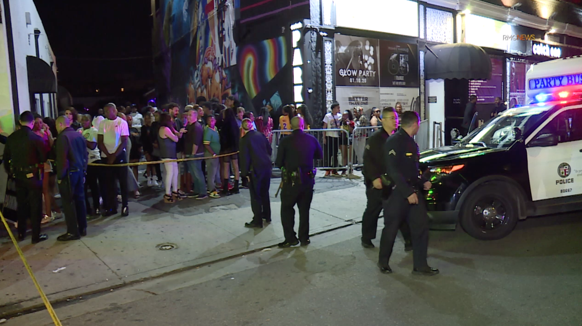 Los Angeles police investigate a deadly stabbing at the Catch One nightclub in Arlington Heights on Jan. 19, 2020. (Credit: RMG News)