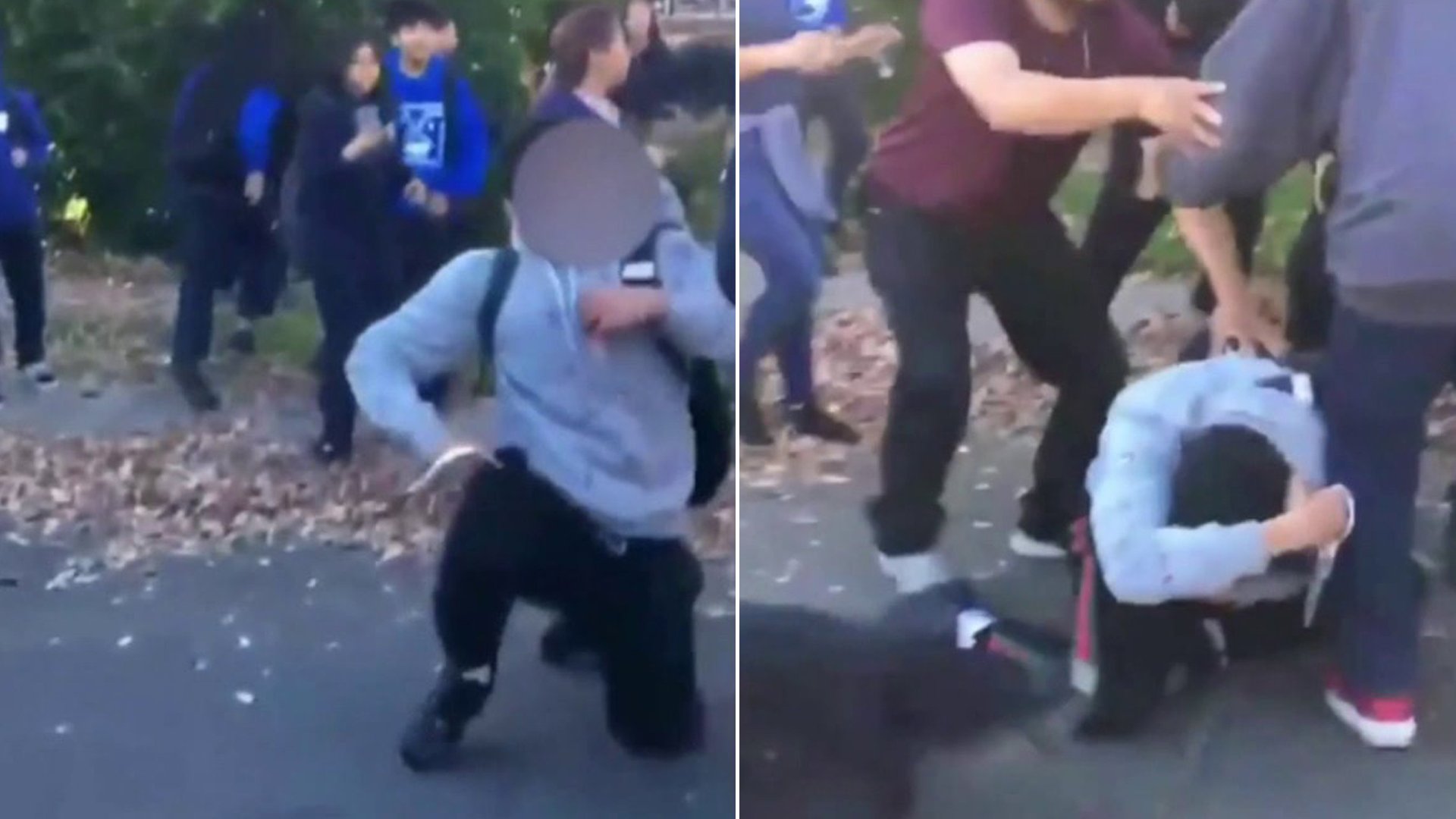 Cellphone video shows a person holding a sharp object during a brawl outside Mulholland Middle School in Lake Balboa on Jan. 24, 2020.