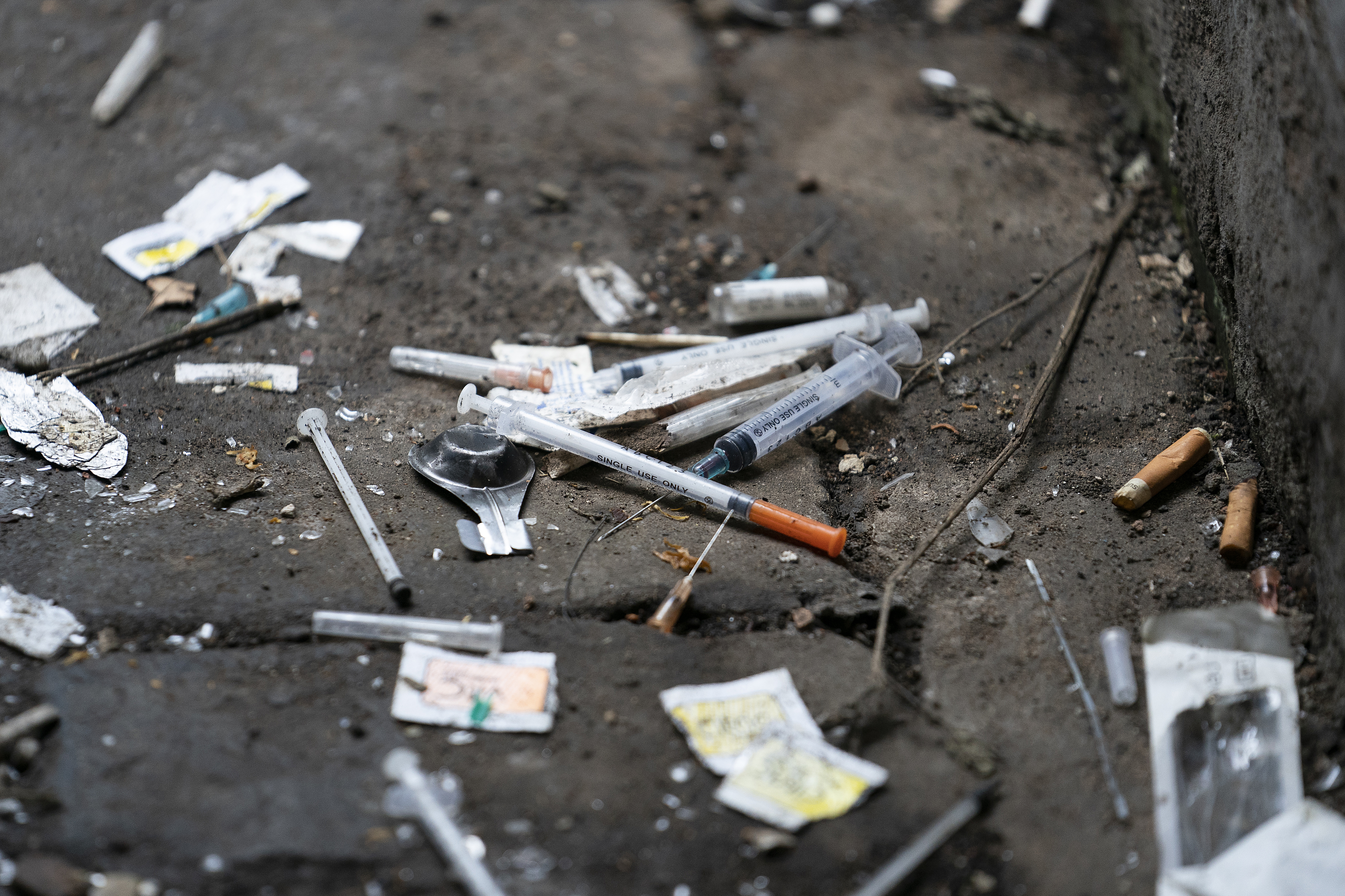 Syringes and paraphernalia used by drug users litter an alley on Dec. 06, 2018, in Walsall, England. (Christopher Furlong/Getty Images)