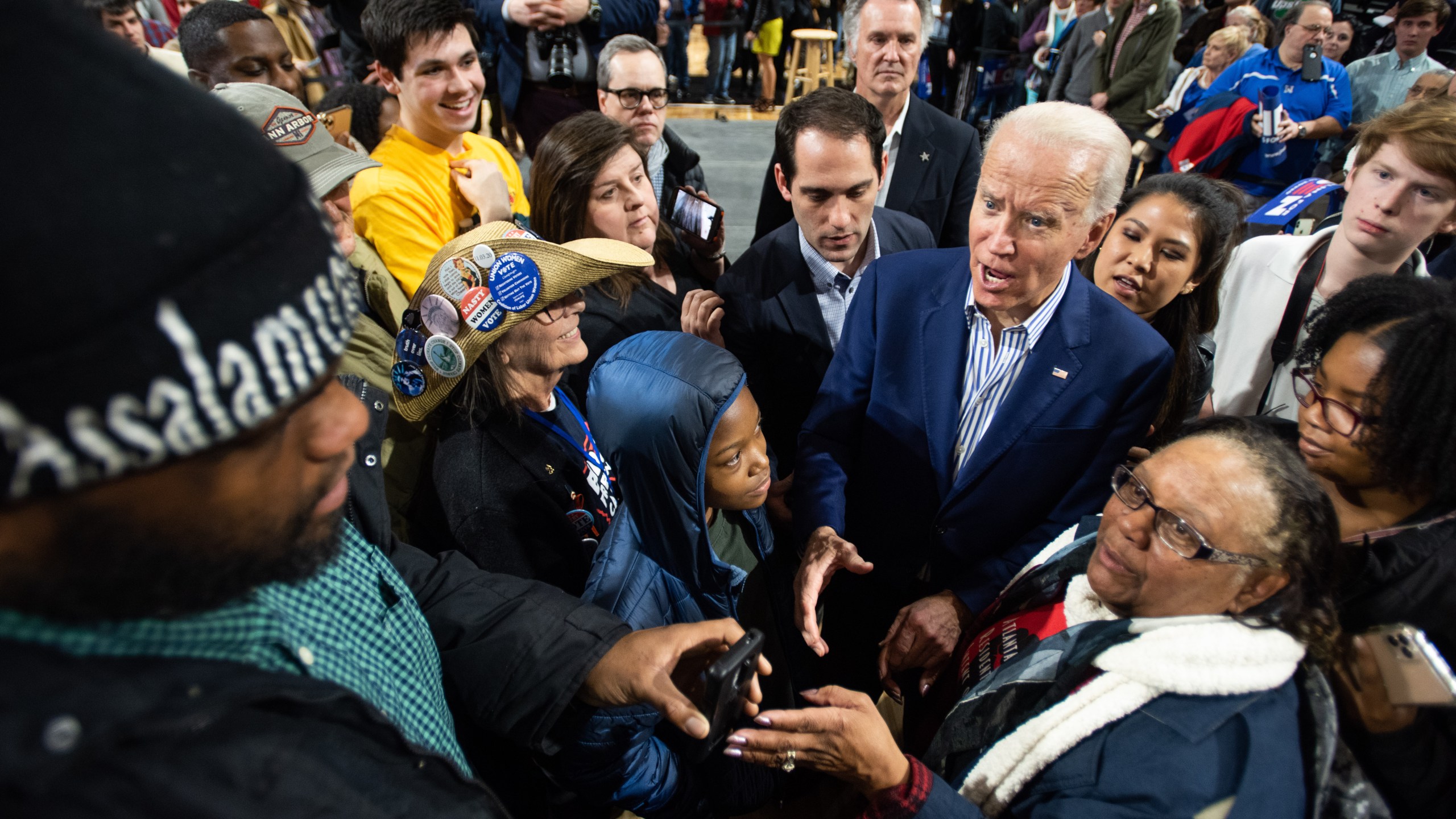 Joe Biden responds to a man asking for a photograph at a campaign event at Wofford University Feb. 28, 2020 in Spartanburg, South Carolina. (Sean Rayford/Getty Images)