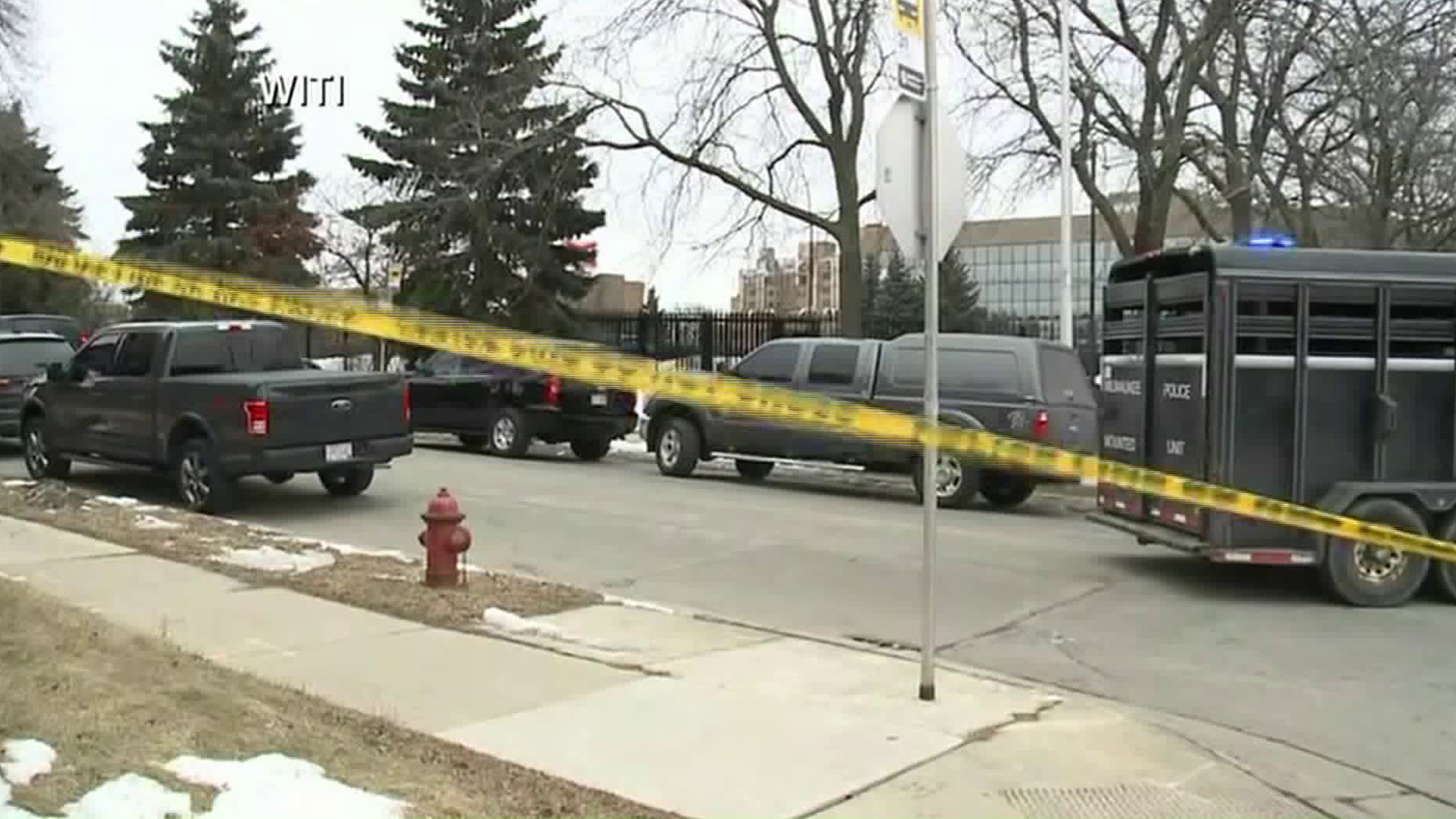 Police respond to a possible shooting at Molson Coors in Milwaukee, Wisconsin, on Feb. 26, 2020. (Credit: WITI)