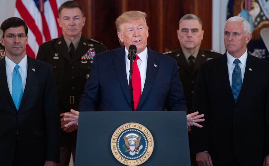 President Donald Trump speaks about Iran in the Grand Foyer of the White House in Washington, DC, Jan. 8, 2020. (Credit: SAUL LOEB/AFP via Getty Images)