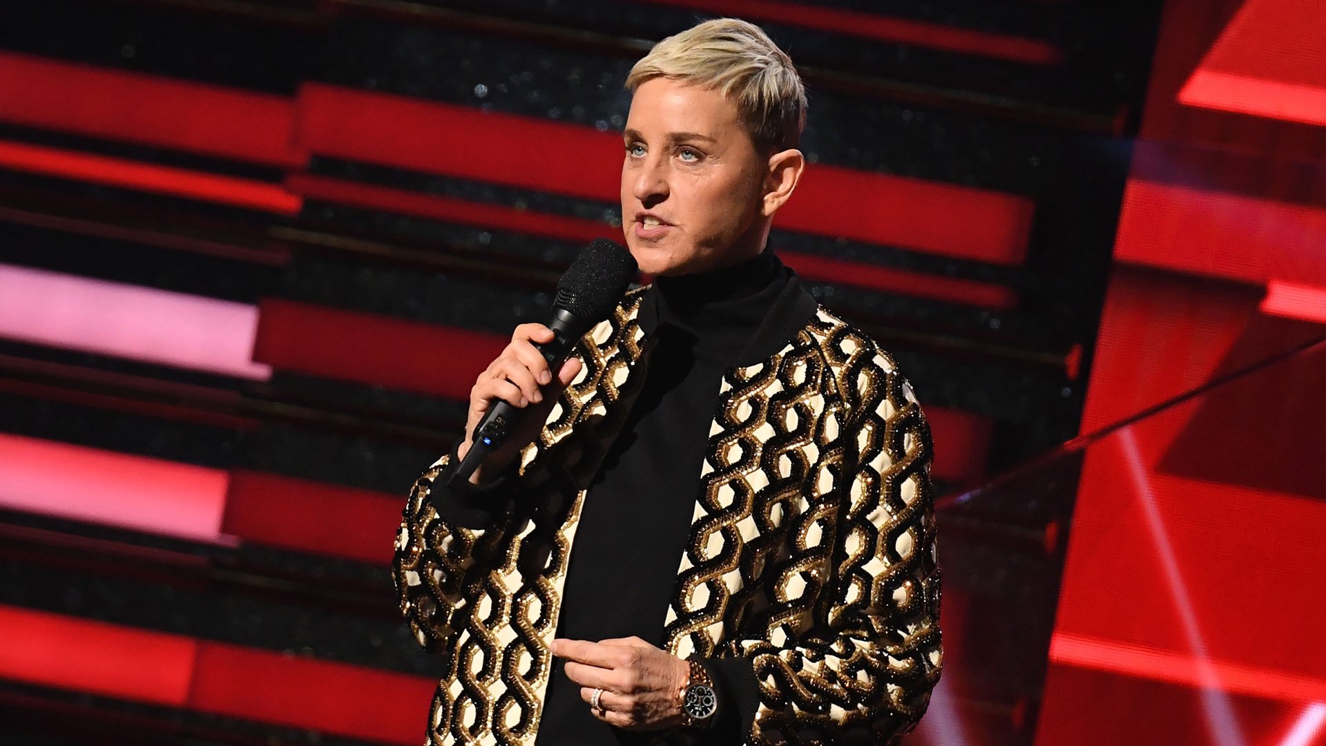 Ellen DeGeneres speaks during the 62nd Annual Grammy Awards on Jan. 26, 2020, in Los Angeles. (Credit: Robyn Beck/AFP via Getty Images)