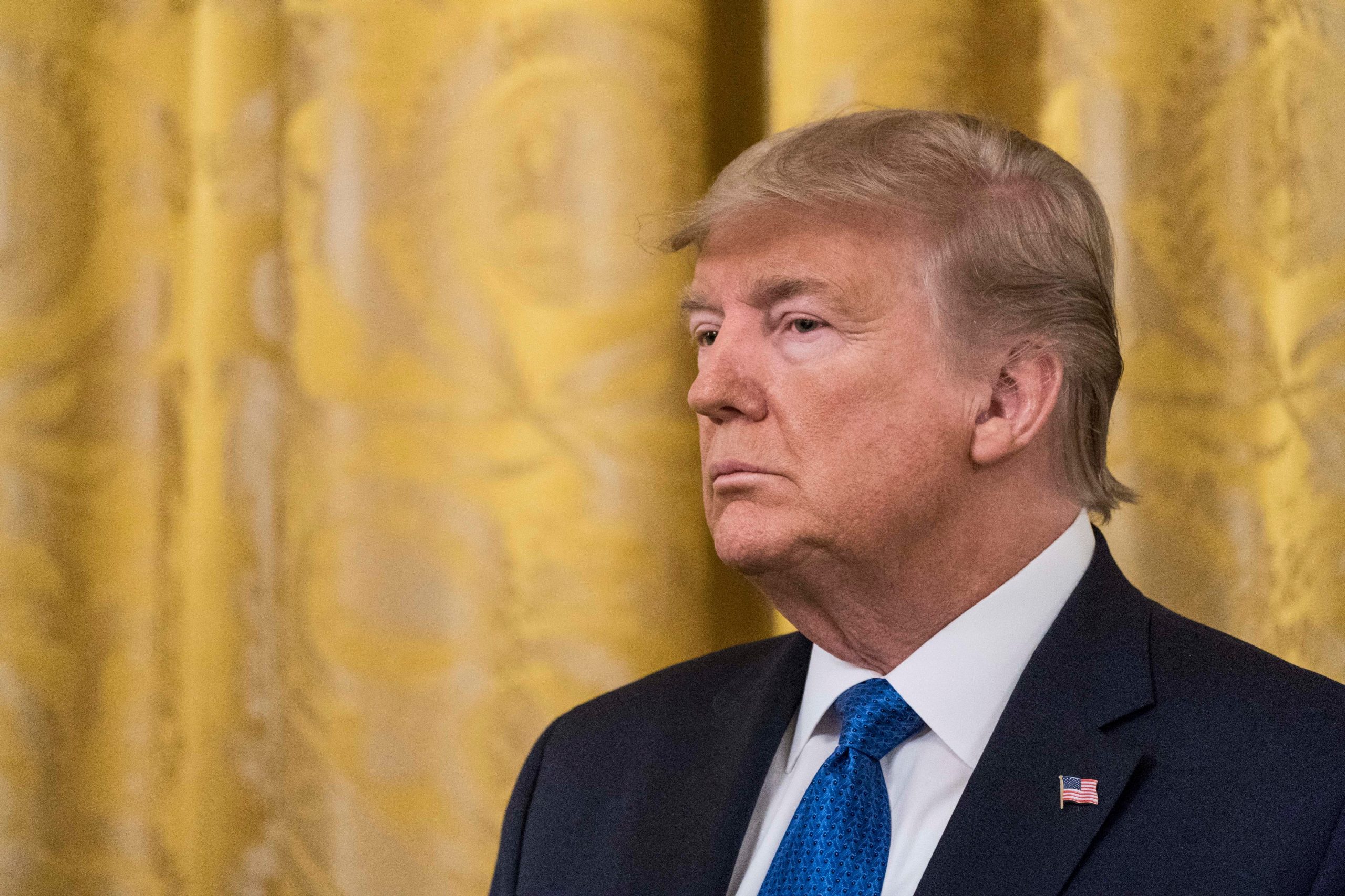 President Donald Trump attends the "White House Summit on Human Trafficking: The 20th Anniversary of the Trafficking Victims Protection Act of 2000" event in the East Room of the White House on January 31, 2020 in Washington, DC. (Credit: Sarah Silbiger/Getty Images)