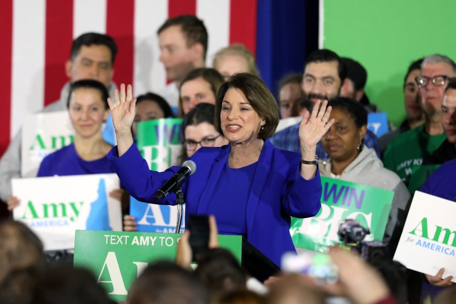 Democratic presidential candidate Sen. Amy Klobuchar speaks on stage during a primary night event on Feb. 11, 2020, in Concord, New Hampshire. (Credit: Scott Eisen/Getty Images)