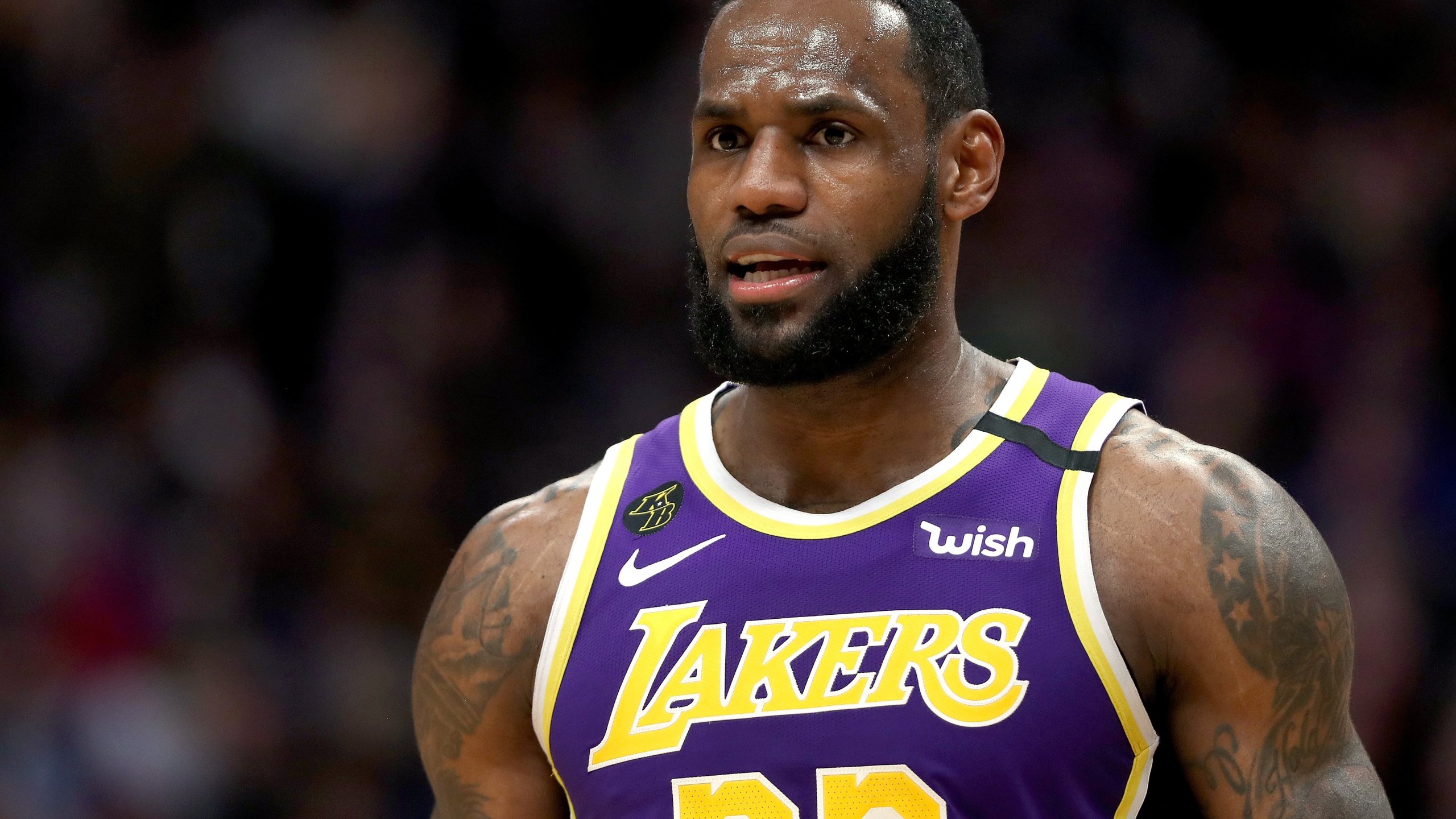 Laker LeBron James plays against the Denver Nuggets in Colorado, on Feb. 12, 2020. (Matthew Stockman / Getty Images)