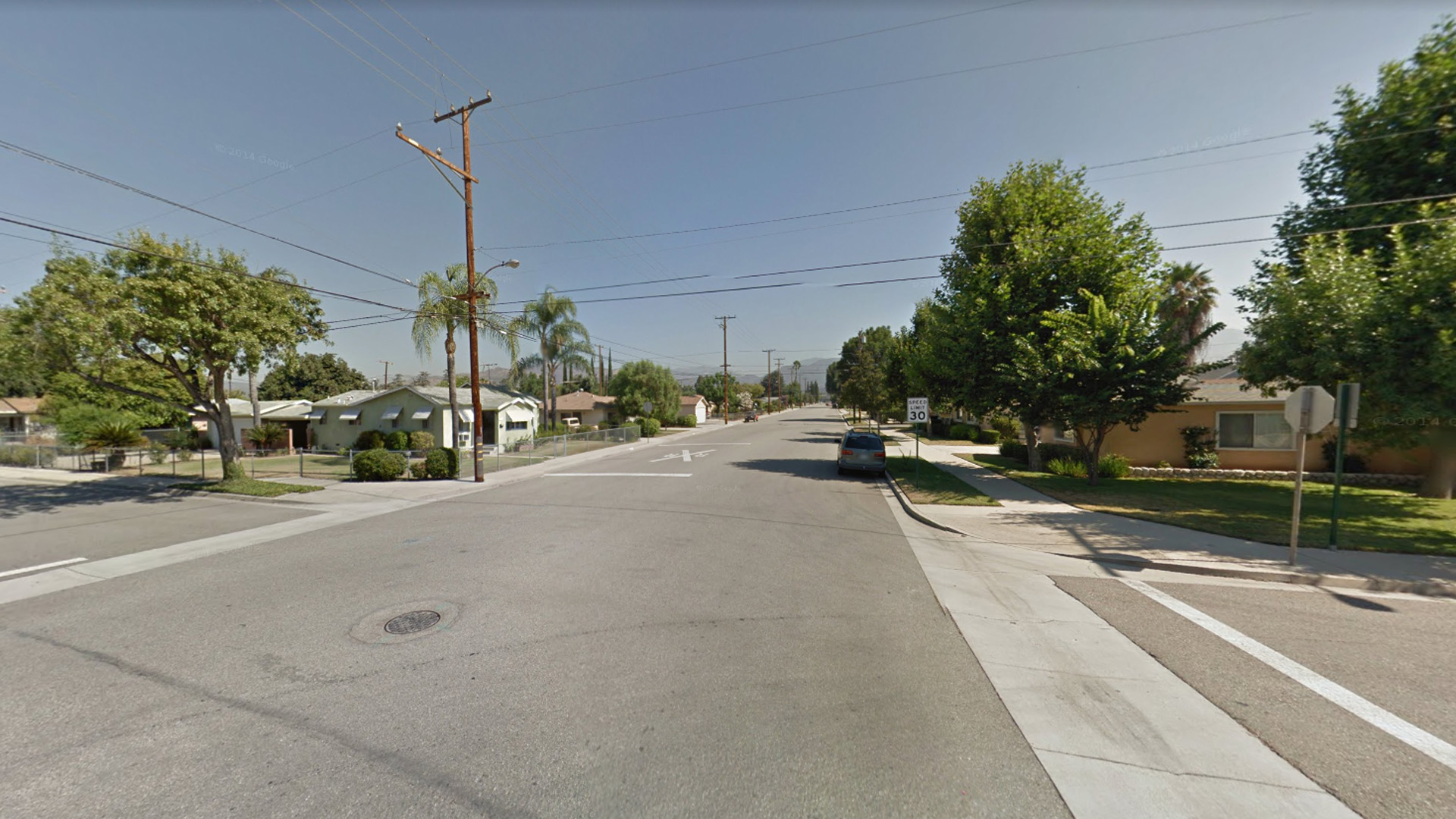 The intersection of A Street and 1st Street in La Verne is seen in an image from Google Maps.