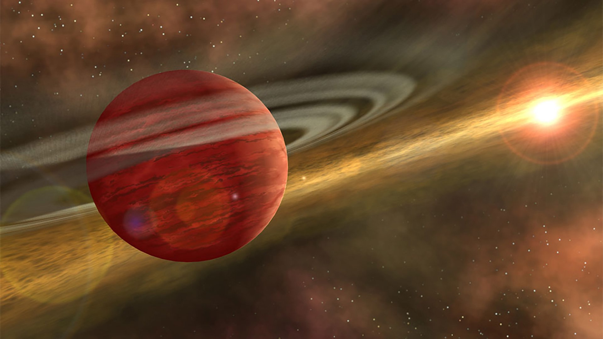 Artist's conception of a massive planet orbiting a cool, young star.(Credit: NASA/JPL-Caltech/R. Hurt)