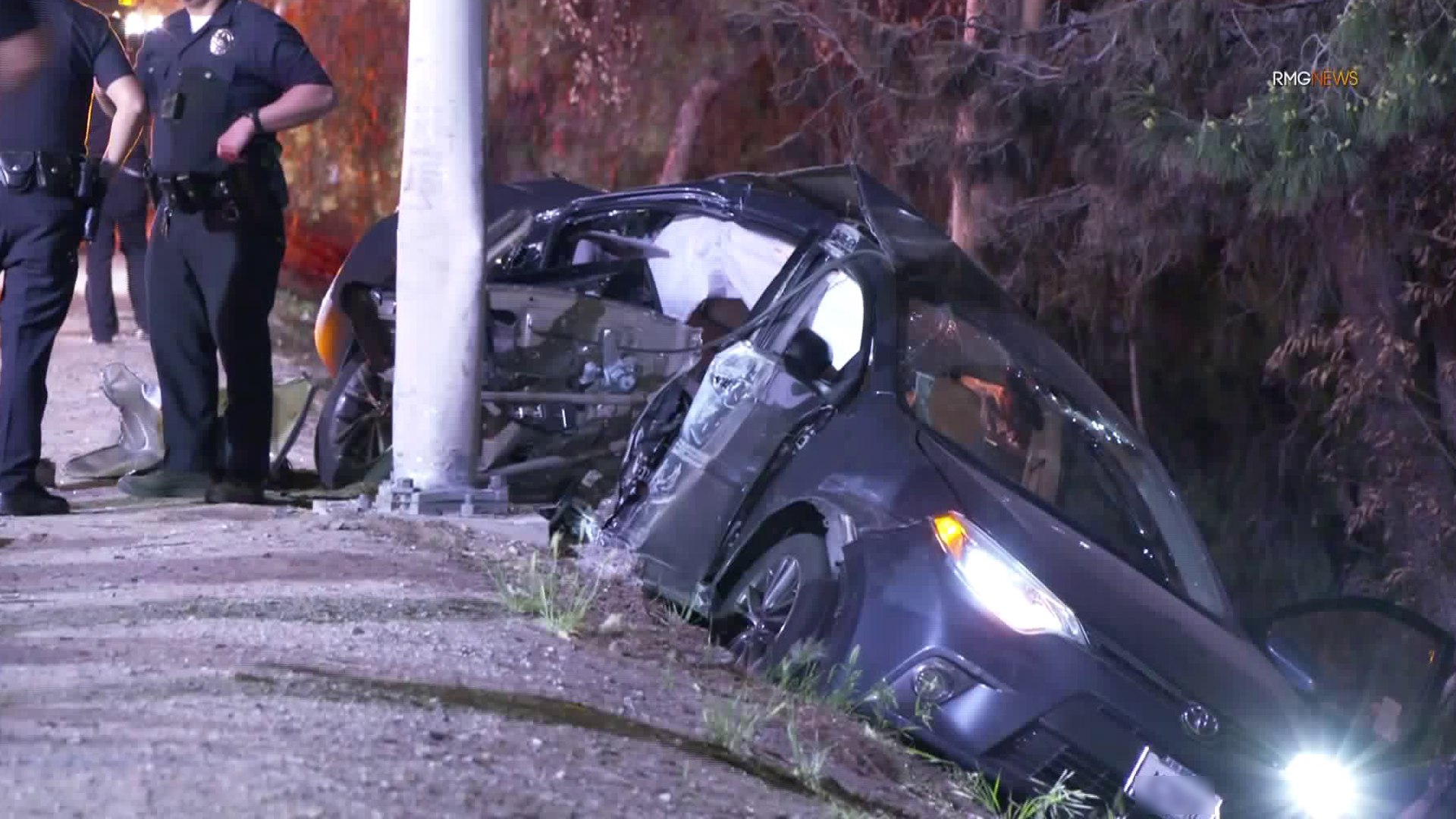 Authorities investigate a crash involving a stolen vehicle in Van Nuys on Feb. 27, 2020. (Credit: RMG News)