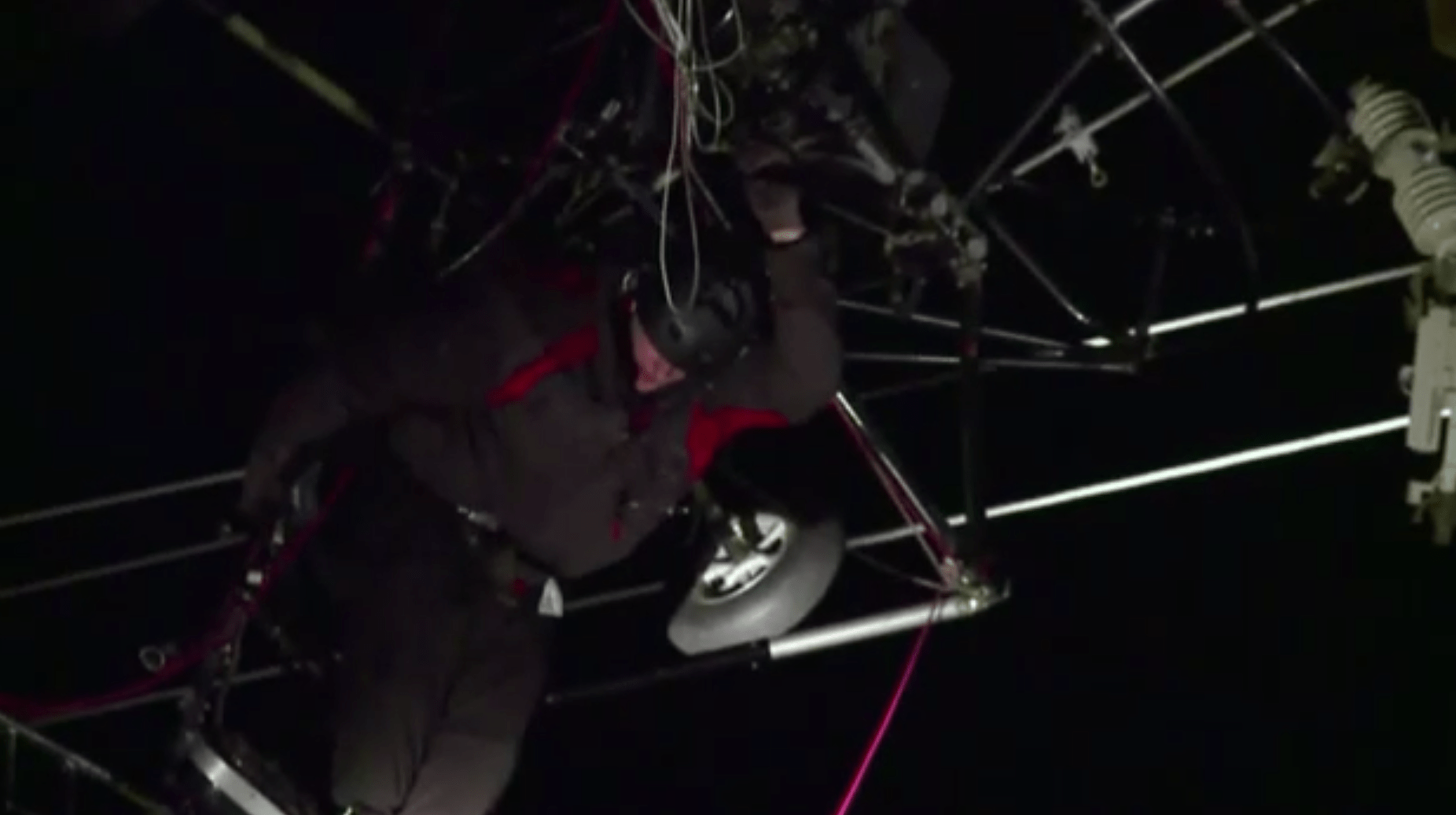 Trapped paraglider rescued from power lines near Yuba County Airport on Feb. 20, 2020. (Credit: KTXL)