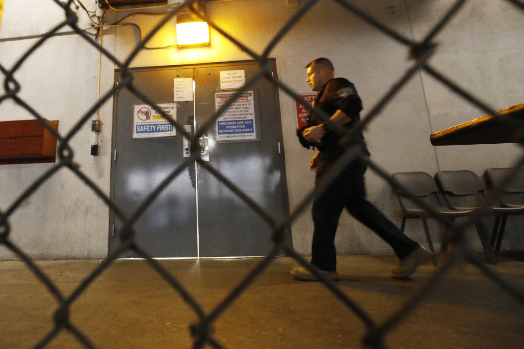 All officers were issued protective masks over the last few weeks. Dvid Marin, seen on March 16, 2020, kept packets of hand sanitizer in his car. (Al Seib/Los Angeles Times)