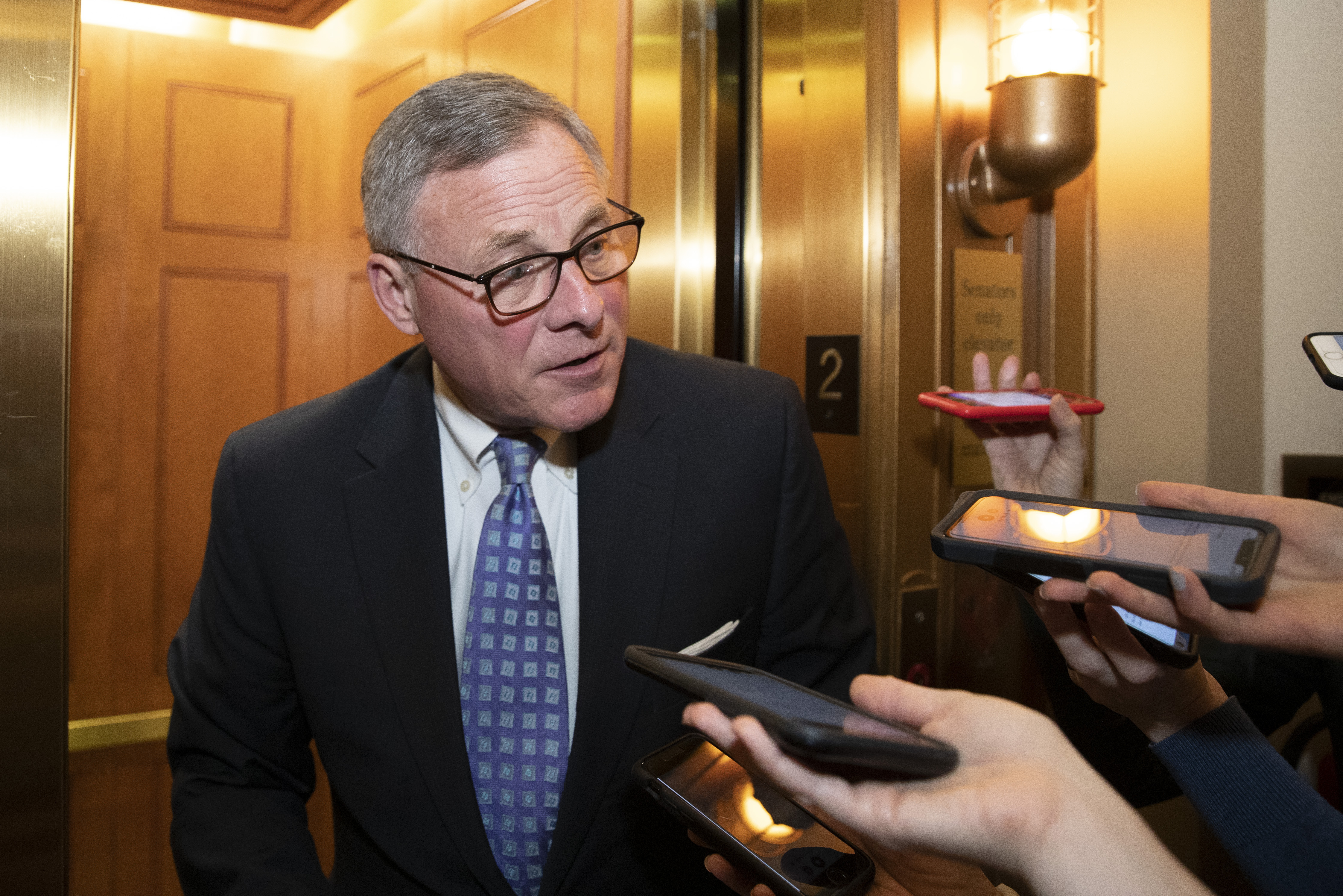 Sen. Richard Burr, R-N.C., speaks with reporters on Capitol Hill in February 2020. (AP Photo/Alex Brandon)