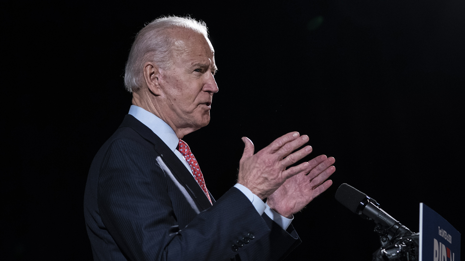 Democratic presidential candidate former Vice President Joe Biden delivers remarks about the coronavirus outbreak, at the Hotel Du Pont March 12, 2020 in Wilmington, Delaware. (Drew Angerer/Getty Images)