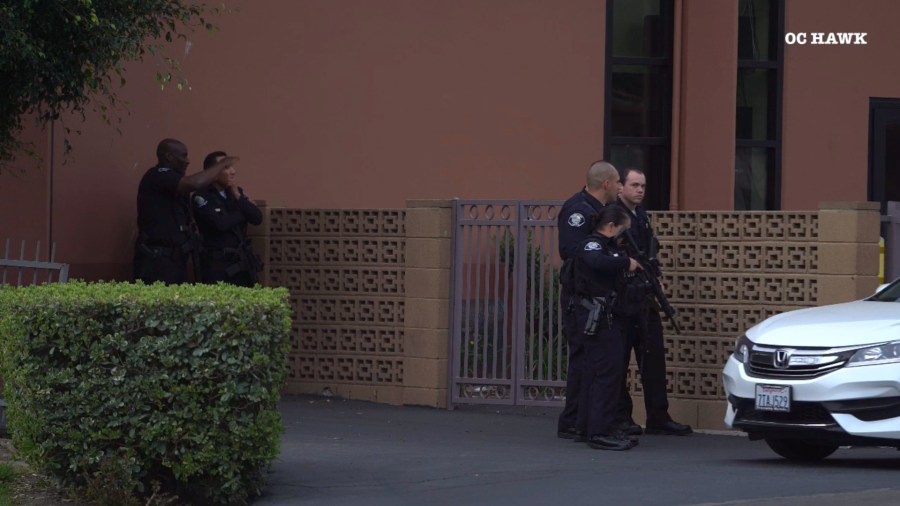 Police investigate the scene of a deadly police shooting at the Immaculate Heart of Mary church in Santa Ana on March 1, 2020. (Credit: OC HAWK)