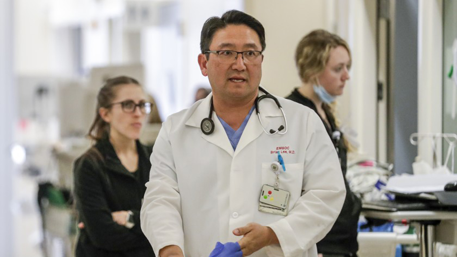 Dr. Brian Lee is the emergency department medical director at St. Joseph Medical Center in Orange County. California hospitals are stocking up on supplies and holding refresher courses in infection control as the coronavirus spreads.(Credit: Irfan Khan/Los Angeles Times)