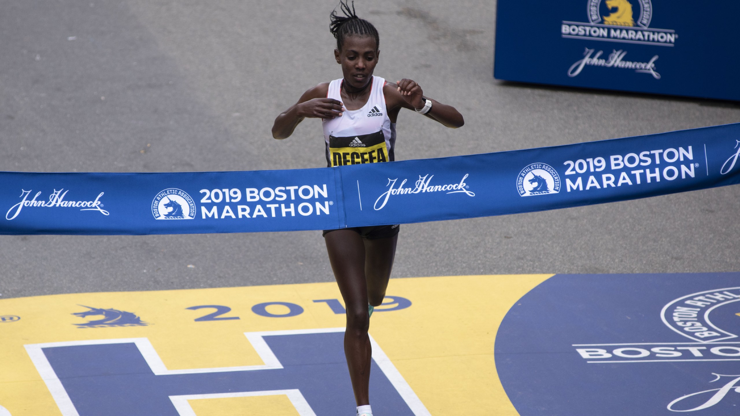 Ethopian Worknesh Degefa, wins the Women's Elite race at the 123rd Boston Marathon on April 15, 2019 in Boston, Massachusetts. (RYAN MCBRIDE/AFP via Getty Images)