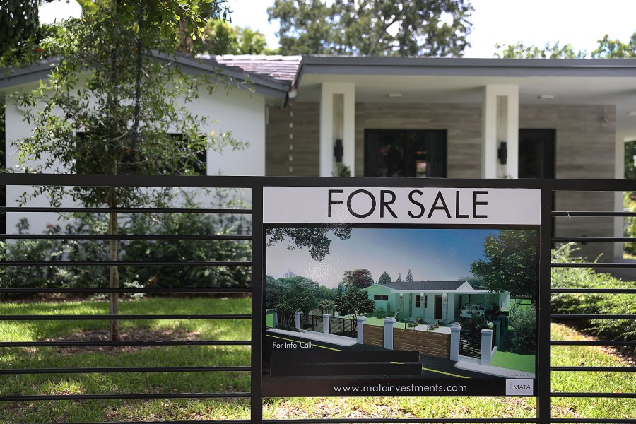 A 'for sale' sign is seen in front of a home on May 30, 2019, in Miami, Fla. (Joe Raedle/Getty Images)