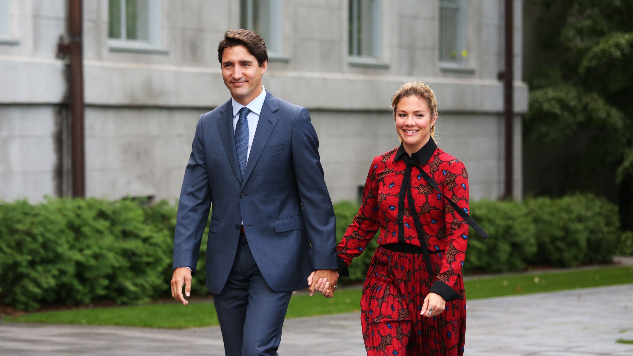 Canada's Prime Minister Justin Trudeau and his wife Sophie Gregorie Trudeau arrive at Rideau Hall in Ottawa on Sep. 11, 2019.(Dave Chan/AFP via Getty Images)