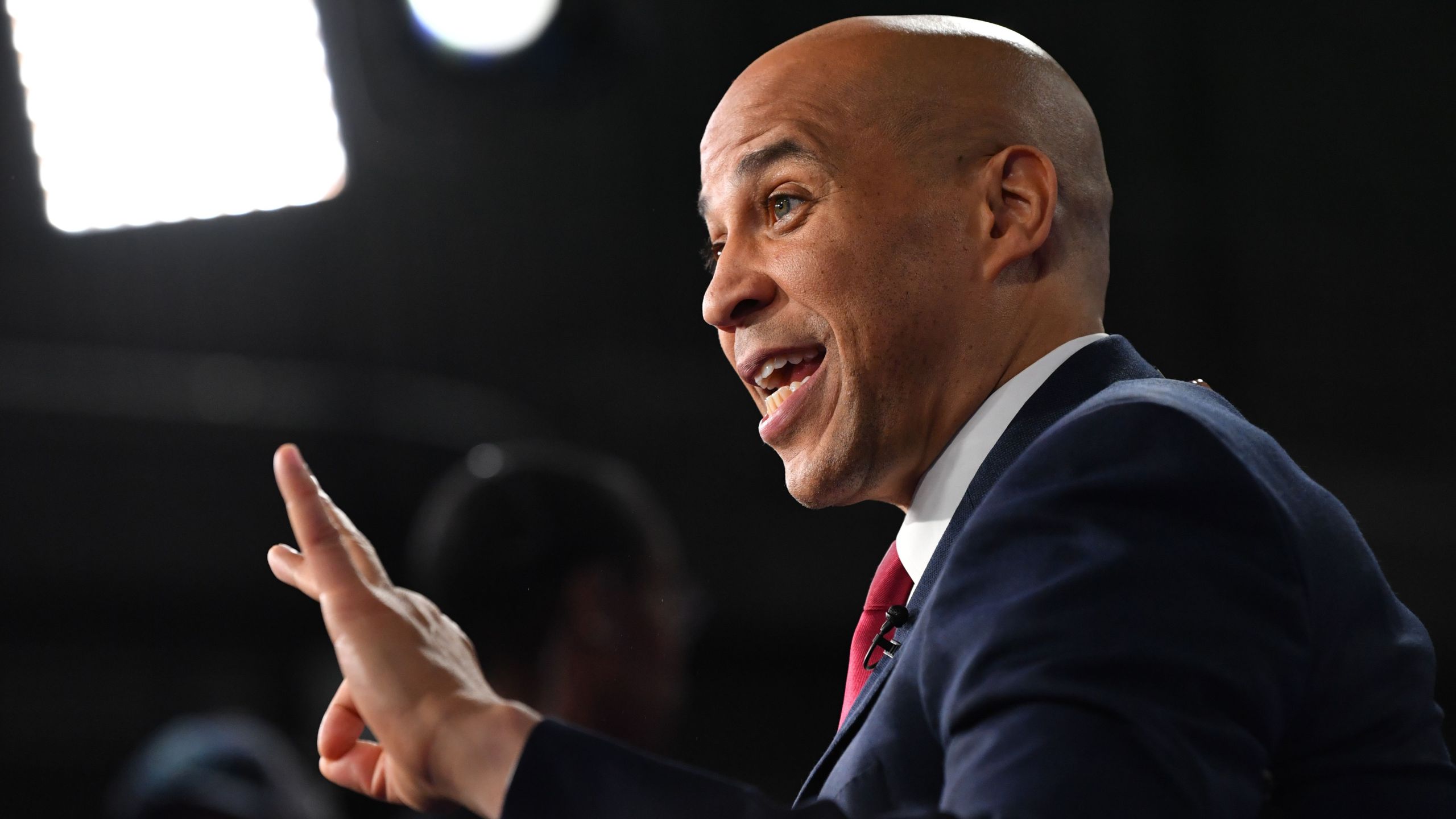 New Jersey Senator Cory Booker speaks to the press in Atlanta, Georgia on November 20, 2019. (NICHOLAS KAMM/AFP via Getty Images)