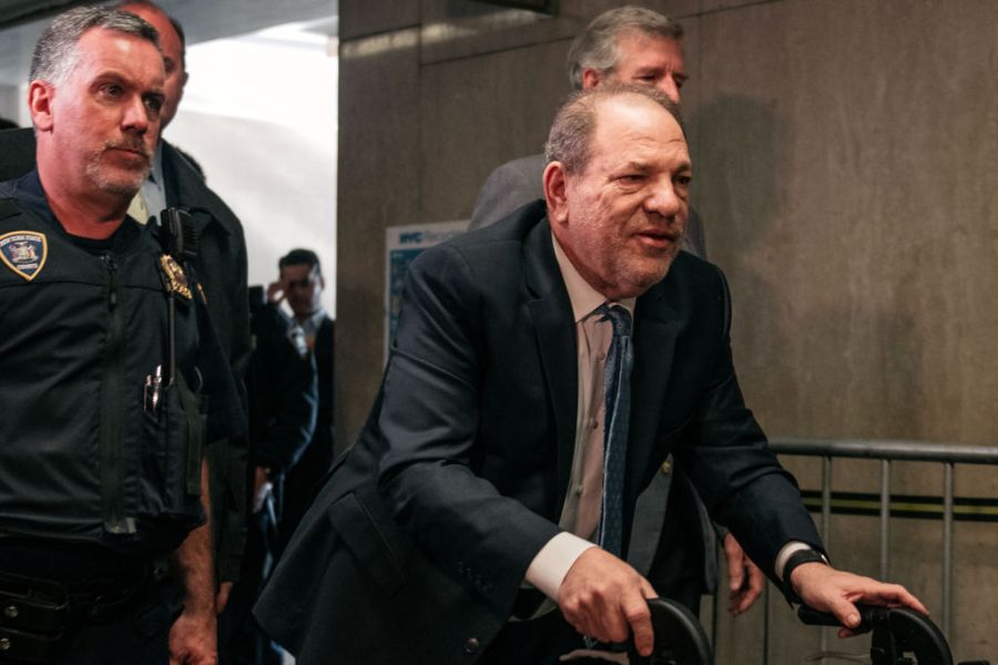 Harvey Weinstein (R) enters New York City Criminal Court on Feb. 24, 2020, in New York City. (Scott Heins/Getty Images)