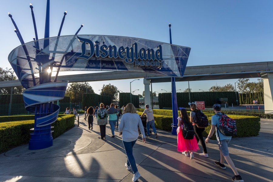 Visitors attend Disneyland Park on February 25, 2020. (David McNew/Getty Images)