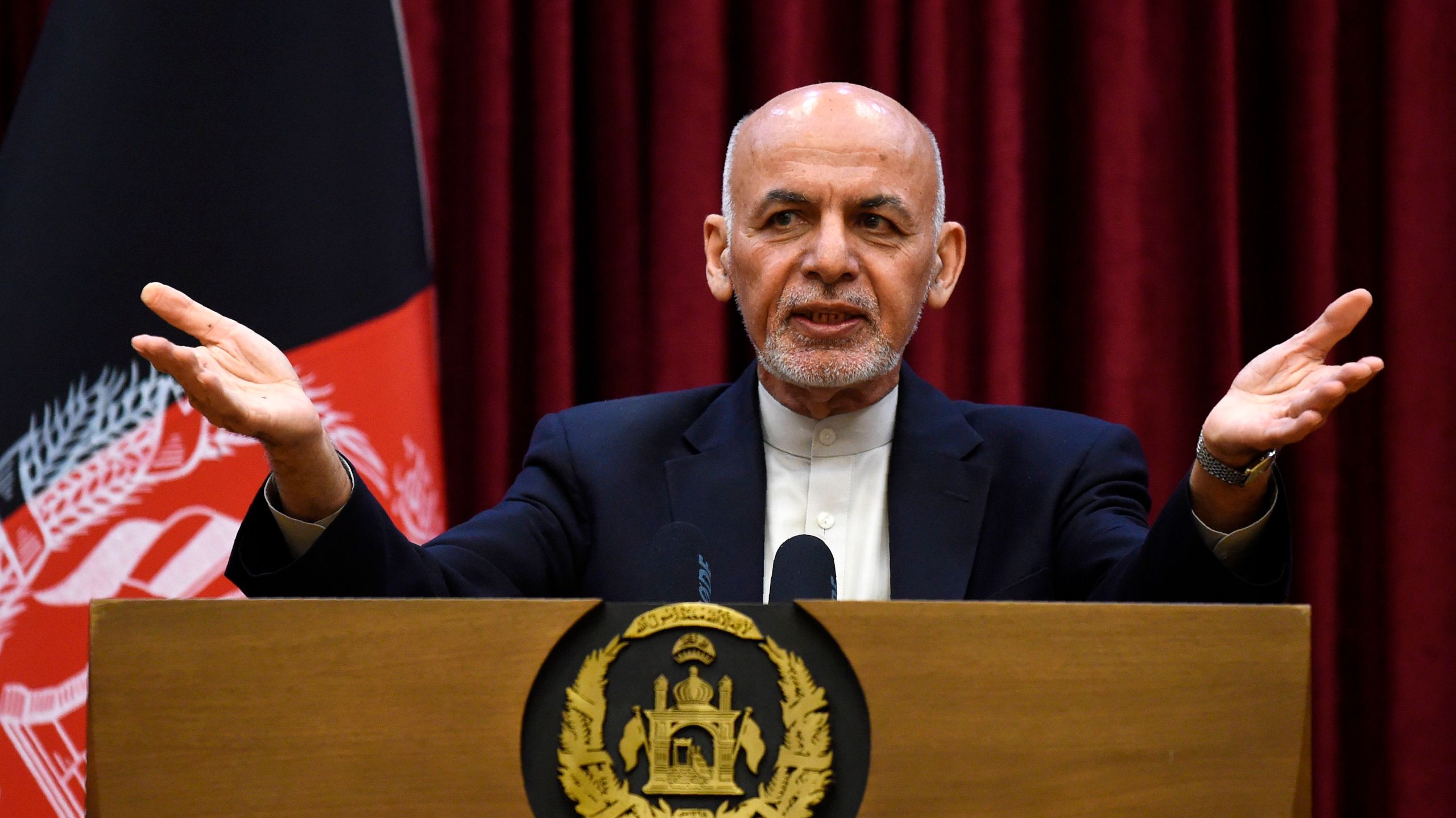 Afghan President Ashraf Ghani speaks during a press conference at the presidential palace in Kabul on March 1, 2020. (WAKIL KOHSAR/AFP via Getty Images)