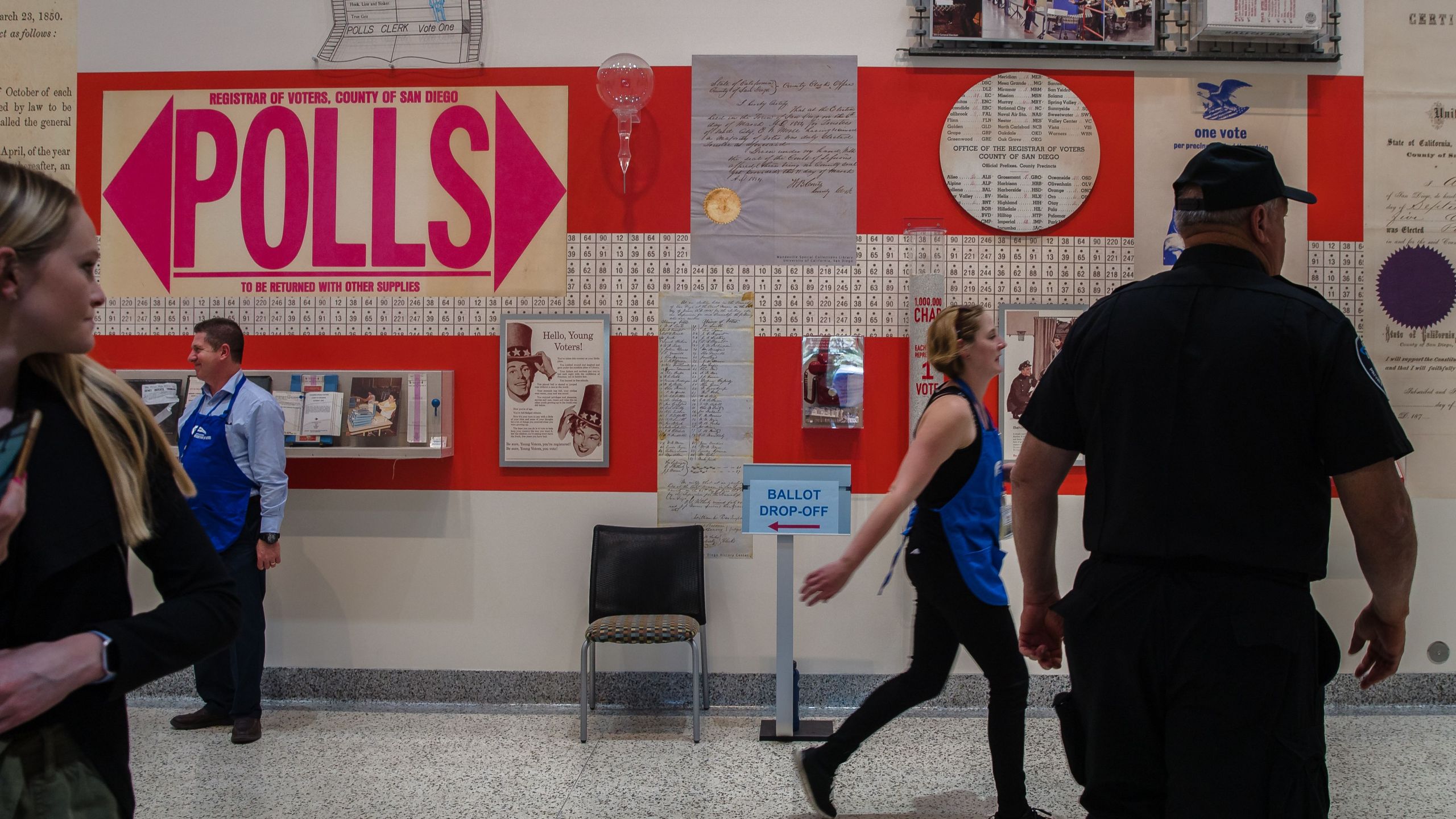 The inside of the San Diego Registrar of Voters building is seen during Super Tuesday on March 3, 2020. (Credit: Ariana Drehsler / AFP / Getty Images)