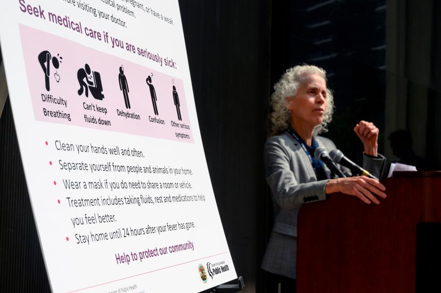 Los Angeles County Public Health Director Barbara Ferrer speaks at a press conference on the COVID-19 outbreak on March 6, 2020 in Los Angeles. (ROBYN BECK/AFP via Getty Images)