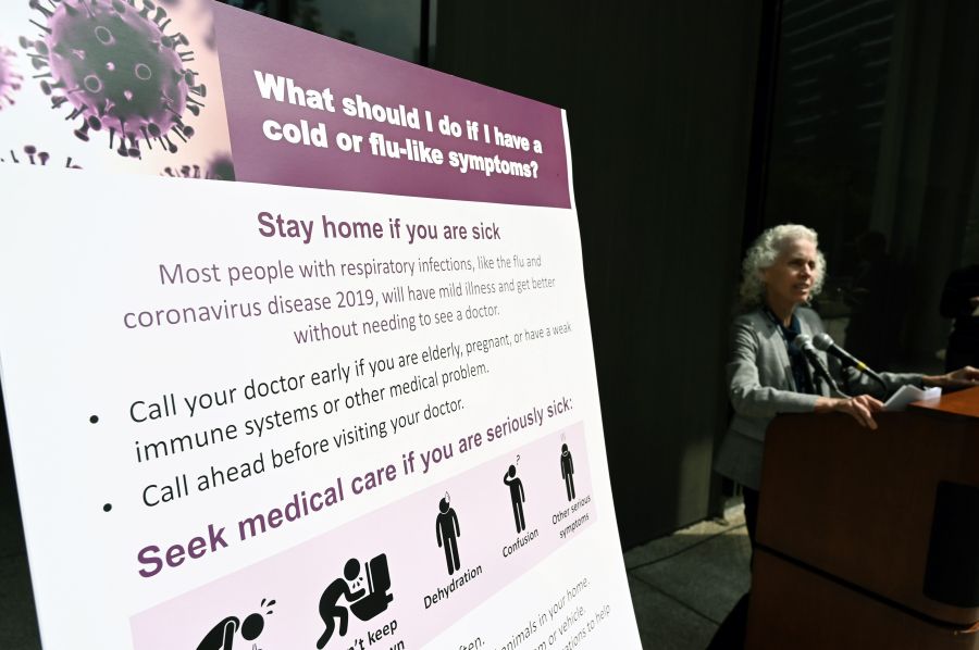 Los Angeles County Public Health director Barbara Ferrer speaks at a press conference on the novel COVID-19 on March 6, 2020 in Los Angeles. (ROBYN BECK/AFP via Getty Images)