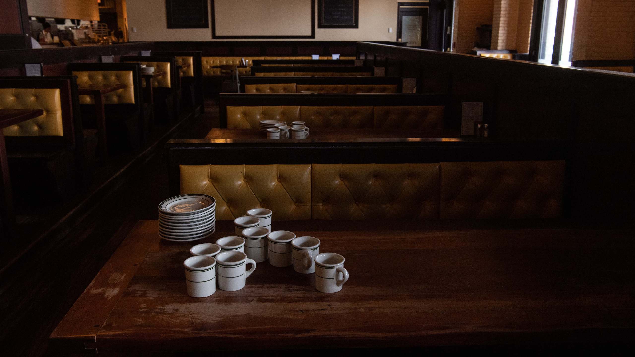 An empty restaurant serving only takeout due to the novel coronavirus, COVID-19, outbreak is seen in Washington, D.C., on March 18, 2020. (NICHOLAS KAMM / AFP via Getty Images)