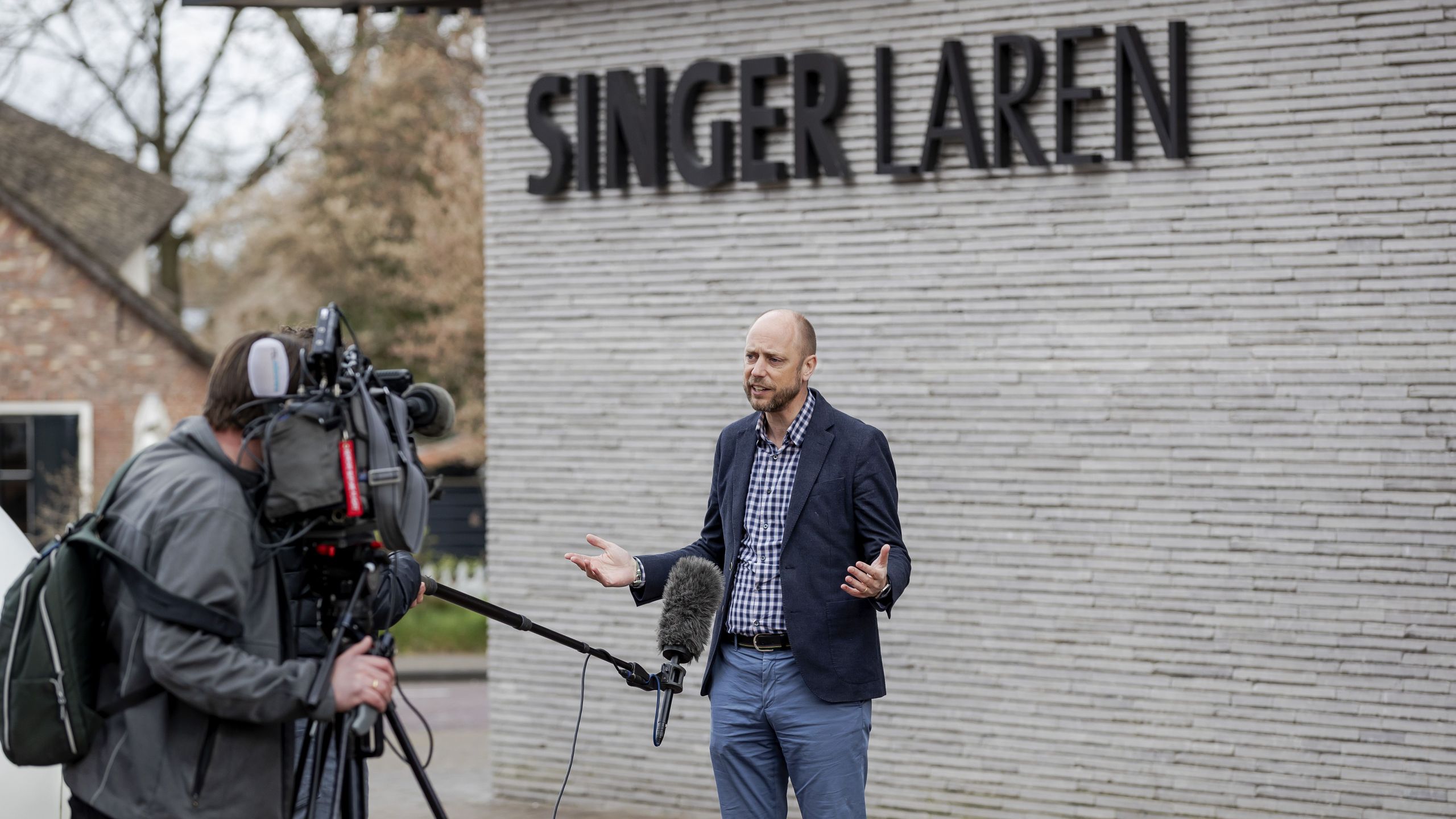 Evert van Os of Singer Laren Museum speaks to the press outside the museum on March 30, 2020 in Laren, Netherlands. (ROBIN VAN LONKHUIJSEN/ANP/AFP via Getty Images)