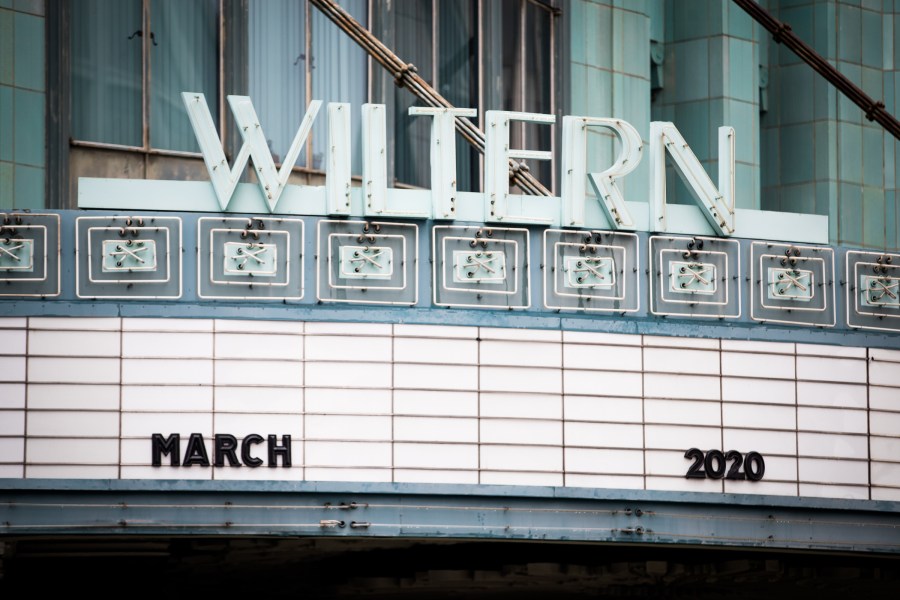 The Wiltern's empty marquee is seen on March 13, 2020 in Koreatown. (Rich Fury/Getty Images)