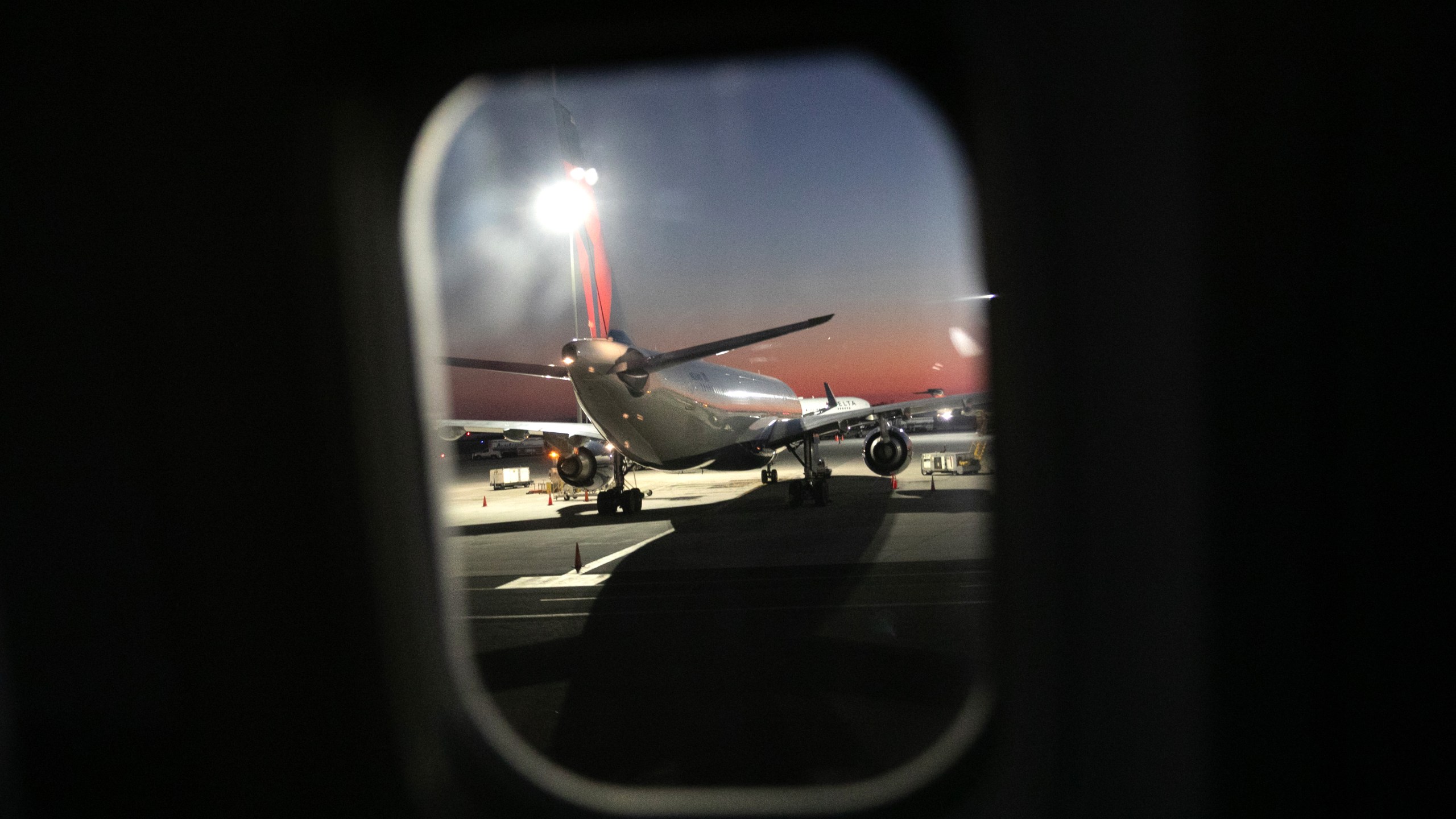 A Delta flight arrives nearly empty to the John F. Kennedy International Airport on March 15, 2020 near New York City. (John Moore/Getty Images)