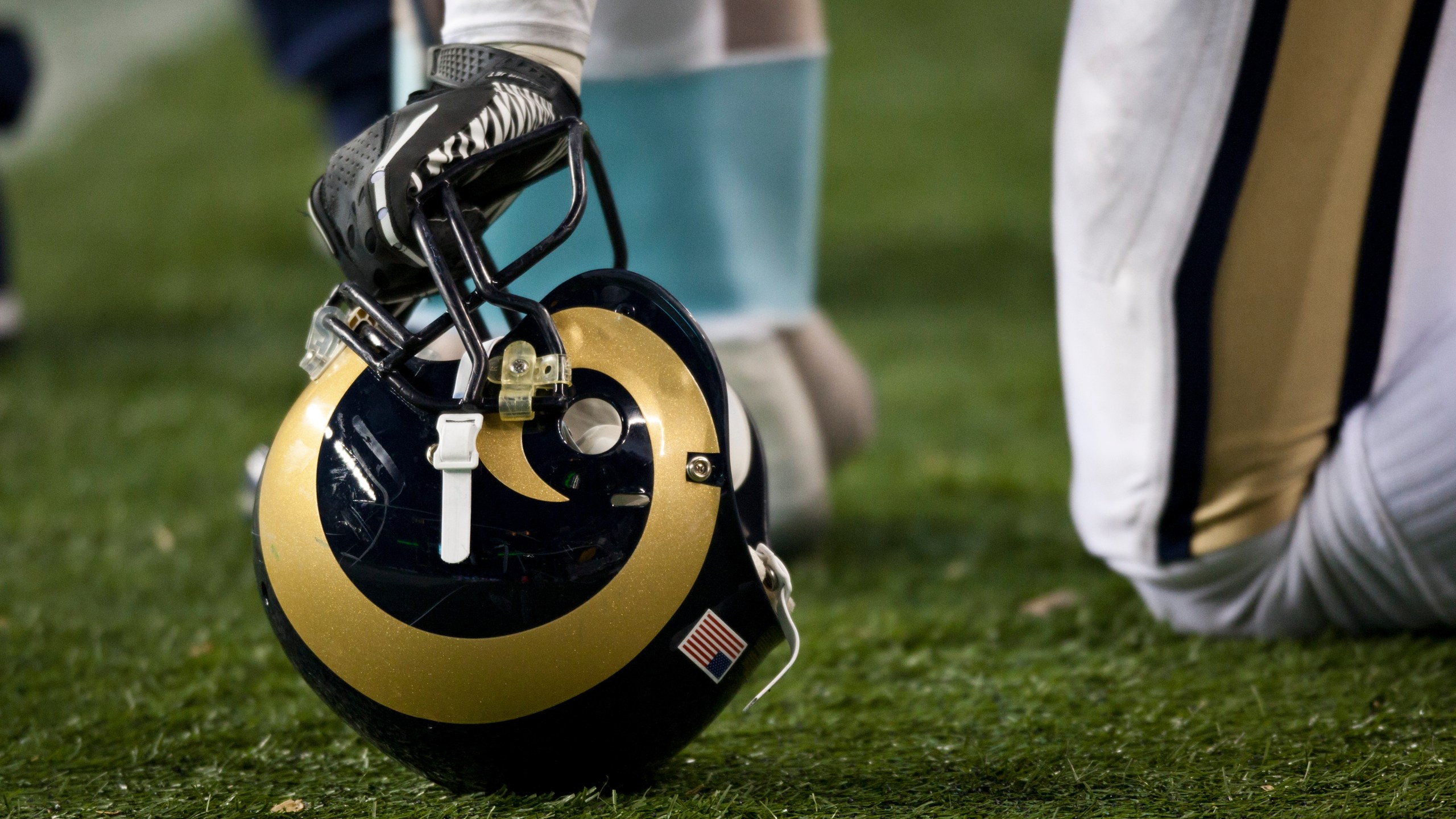 A detail shot of the helmet of Chris Long #91 of the St. Louis Rams against the Seattle Seahawks at CenturyLink Field December 12, 2011, in Seattle, Washington. (Photo by Jay Drowns/Getty Images)