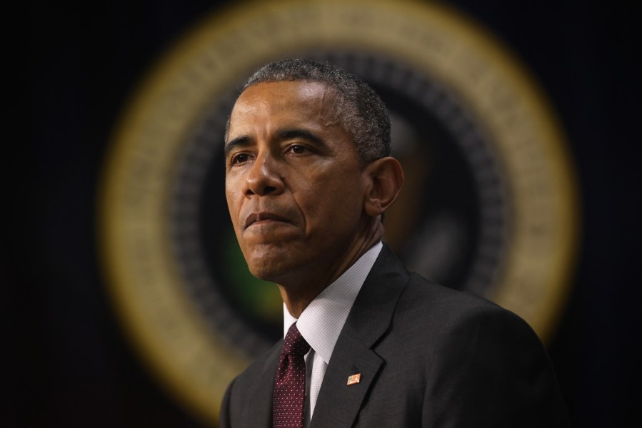 U.S. President Barack Obama pauses as he speaks during an event to recognize emerging global entrepreneurs May 11, 2015, in Washington, DC. (Alex Wong/Getty Images)