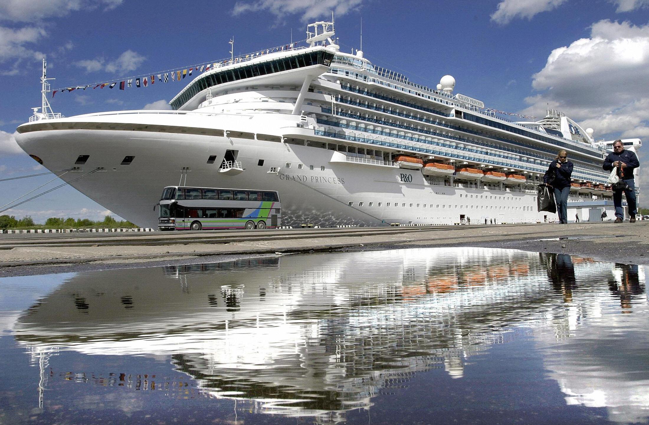 The "Grand Princess" is seen docked in St Petersburg port on May 24, 2004. (STRINGER/AFP via Getty Images)