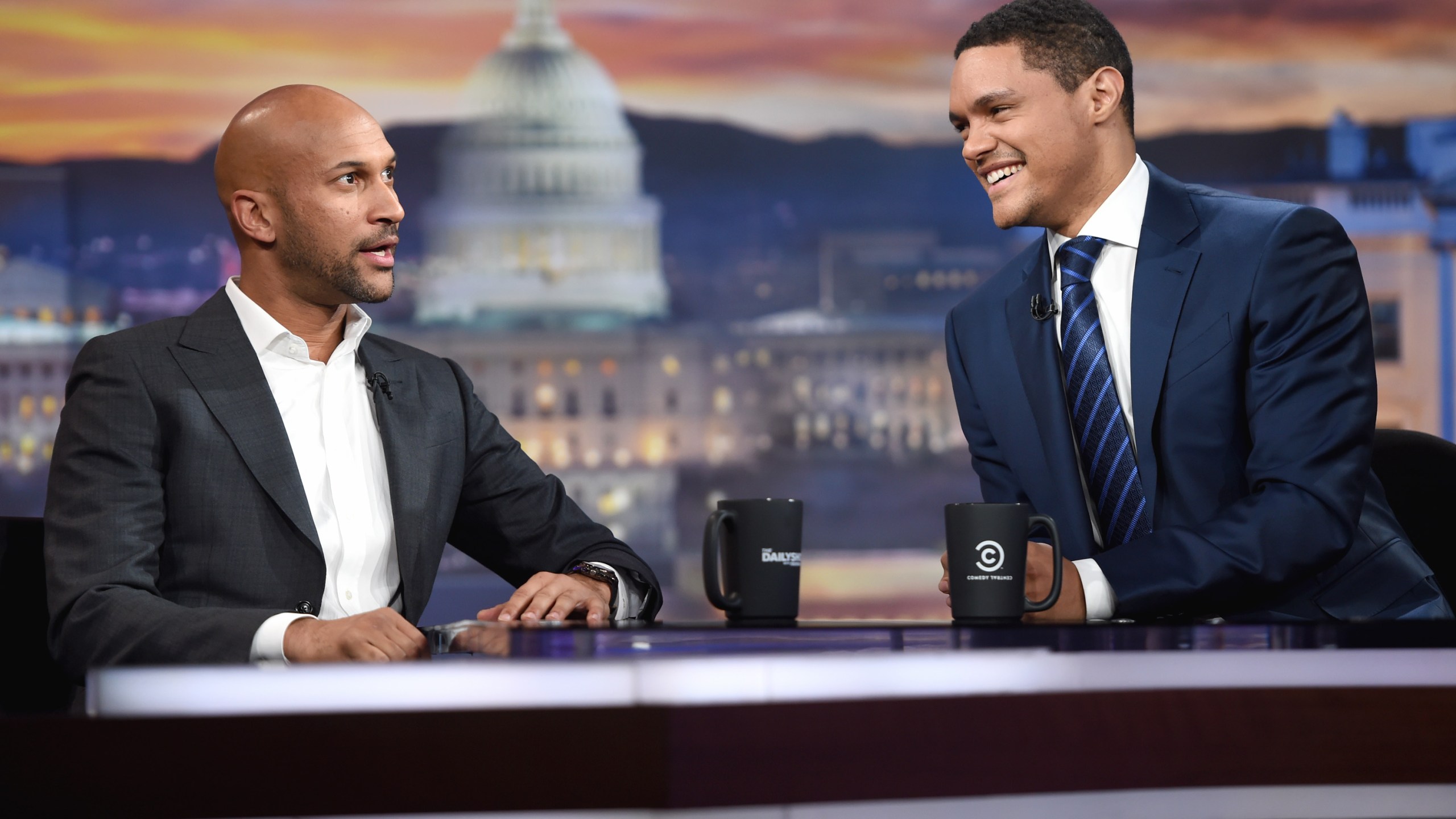 Actor Keegan-Michael Key (left) and host Trevor Noah on "The Daily Show with Trevor Noah" on Nov. 8, 2016 in New York City. (Jason Kempin/Getty Images for Comedy Central)